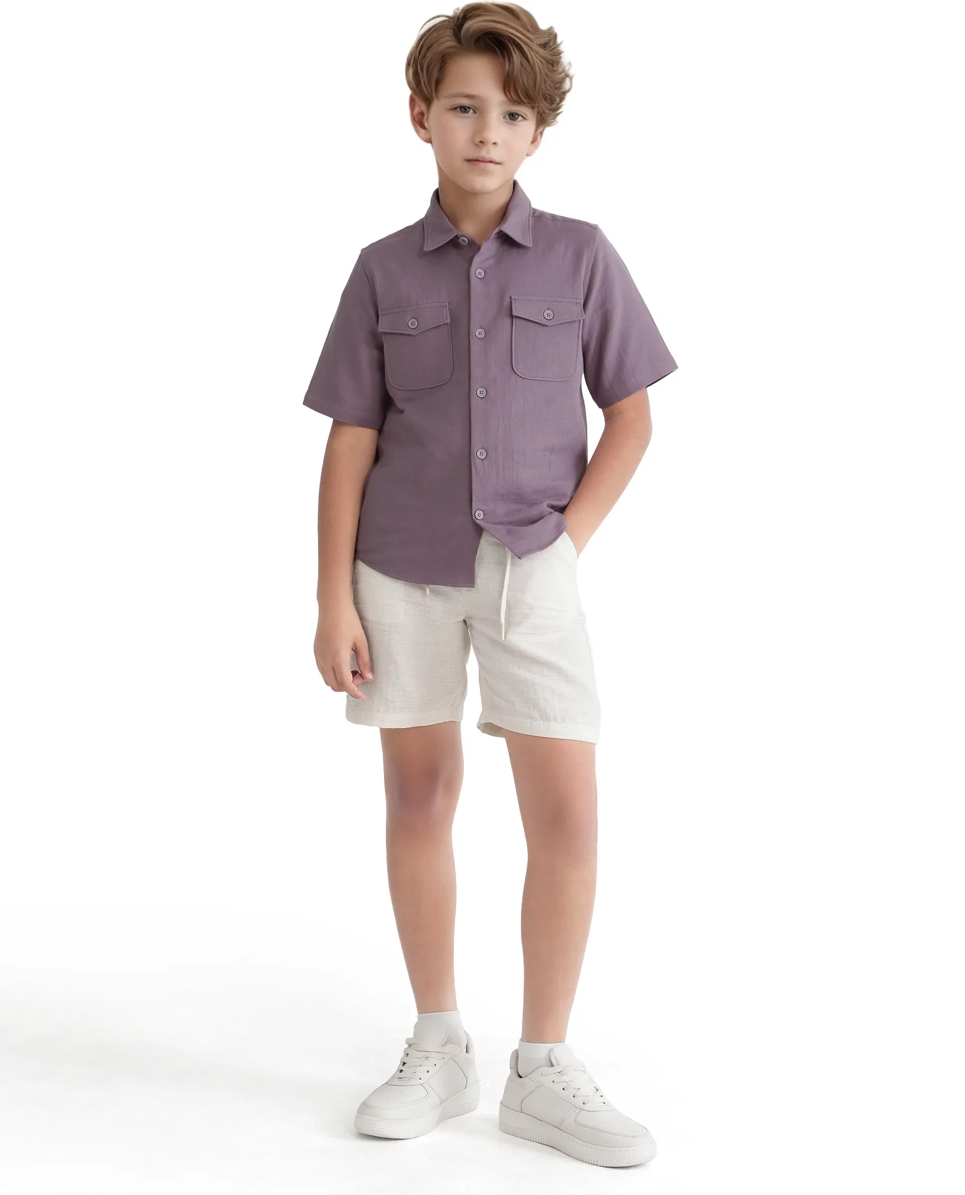 Rare Ones Kids Prest-K Dusky Pink Cotton Short Sleeve Plain Regular Shirt - Image 2
