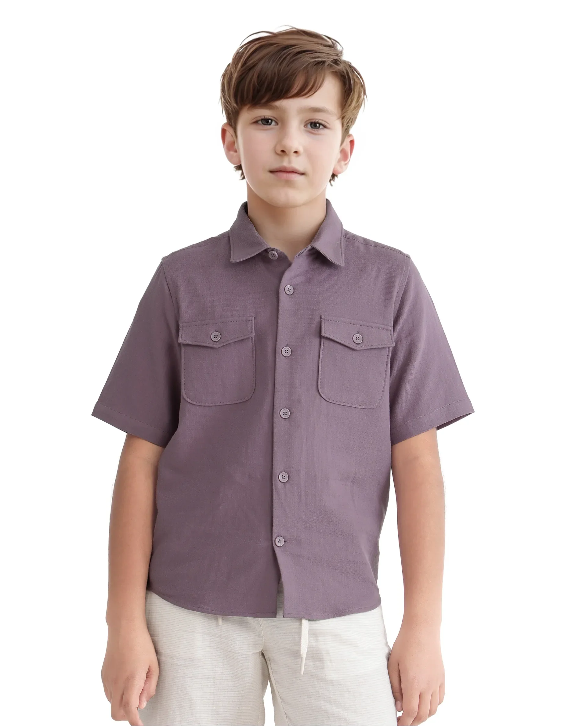 Rare Ones Kids Prest-K Dusky Pink Cotton Short Sleeve Plain Regular Shirt - Image 4