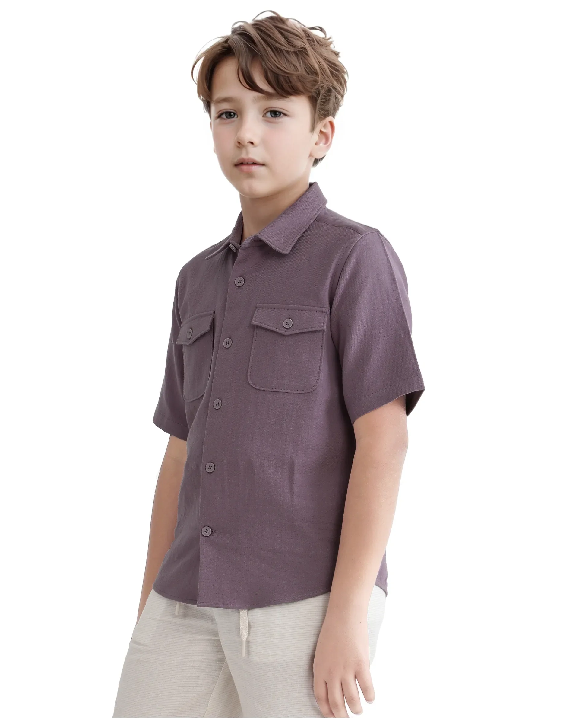 Rare Ones Kids Prest-K Dusky Pink Cotton Short Sleeve Plain Regular Shirt - Image 5