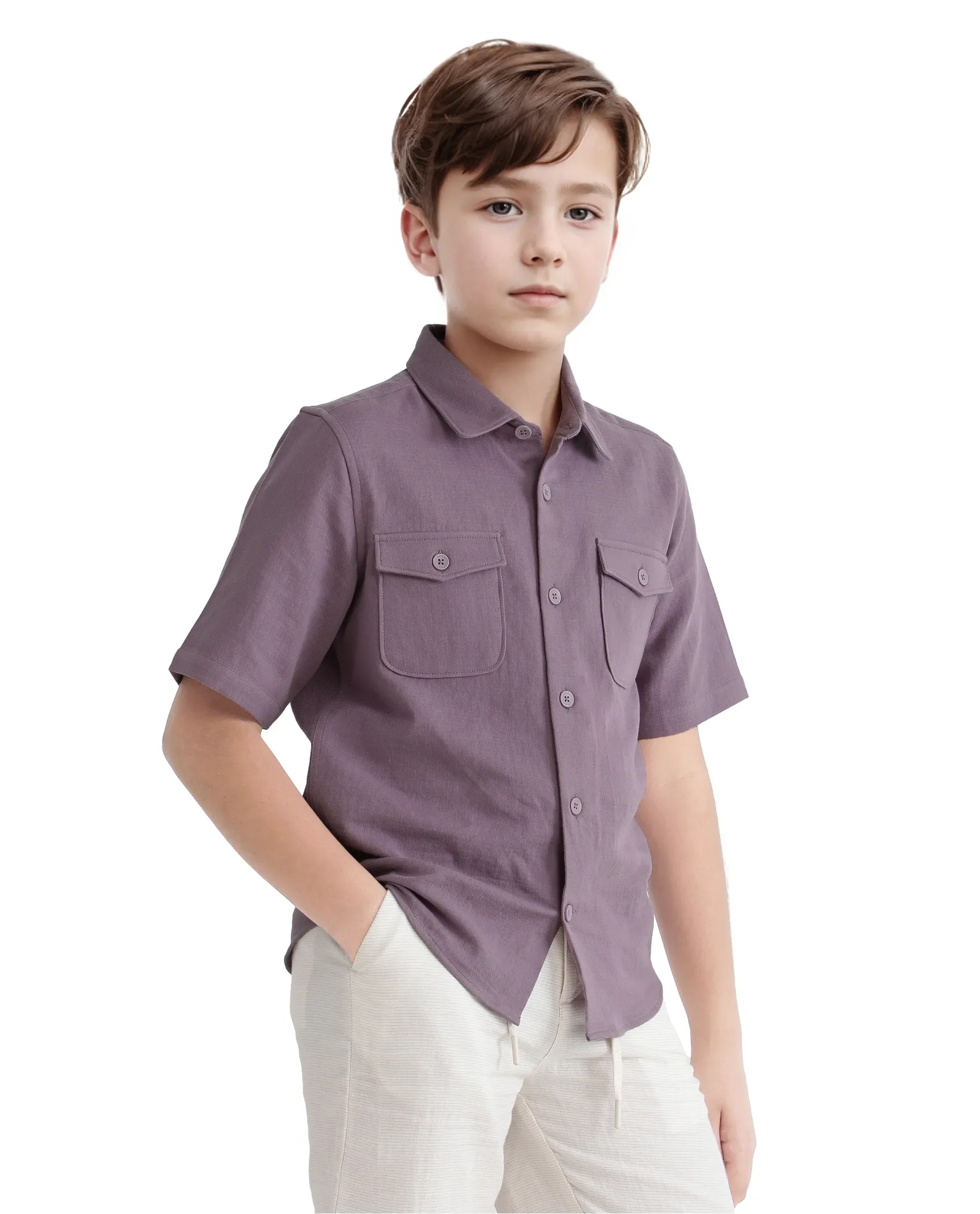 Rare Ones Kids Prest-K Dusky Pink Cotton Short Sleeve Plain Regular Shirt - Image 6