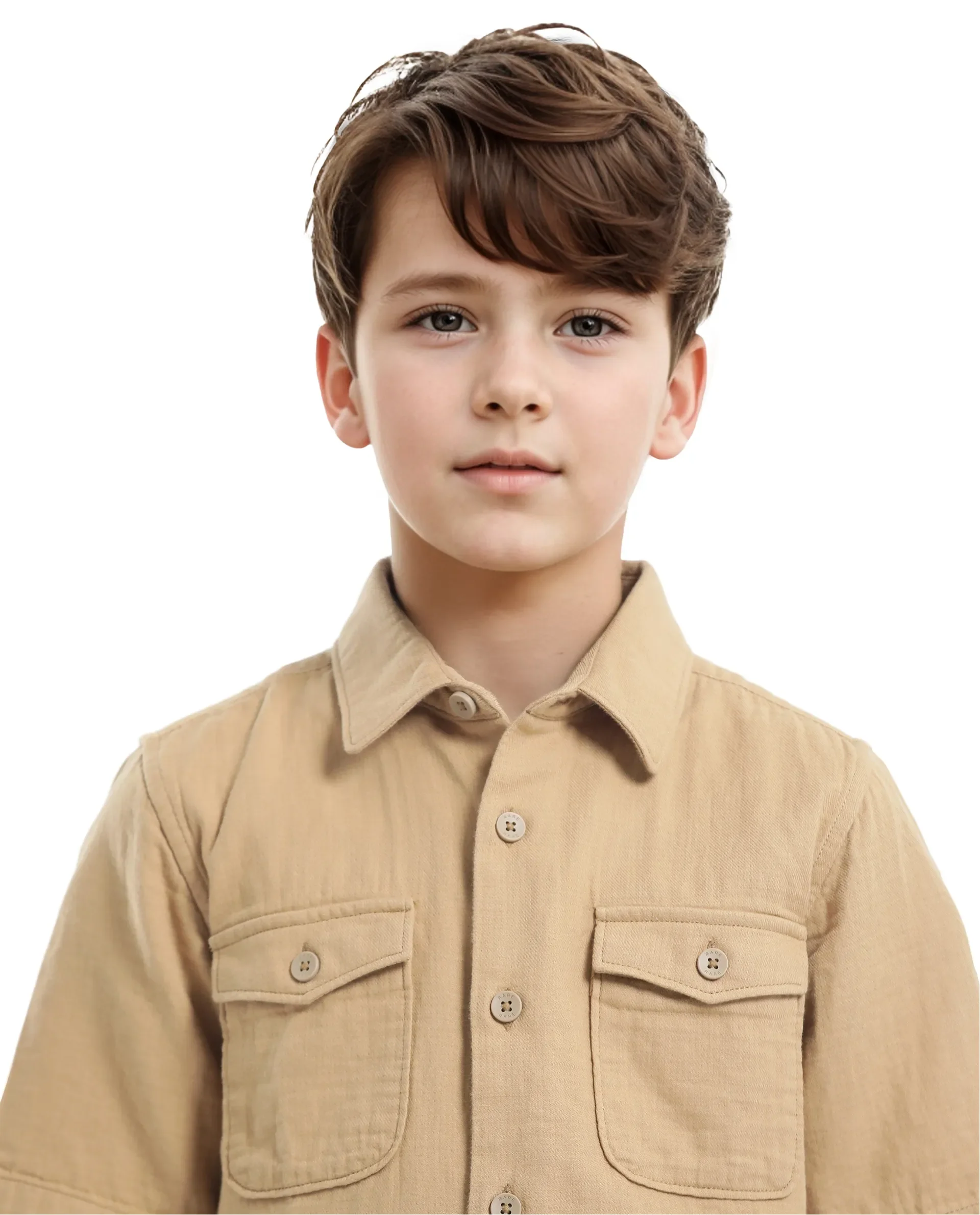 Rare Ones Kids Prest-K Tan Cotton Short Sleeve Button Closure Solid Regular Fit Shirt - Image 3