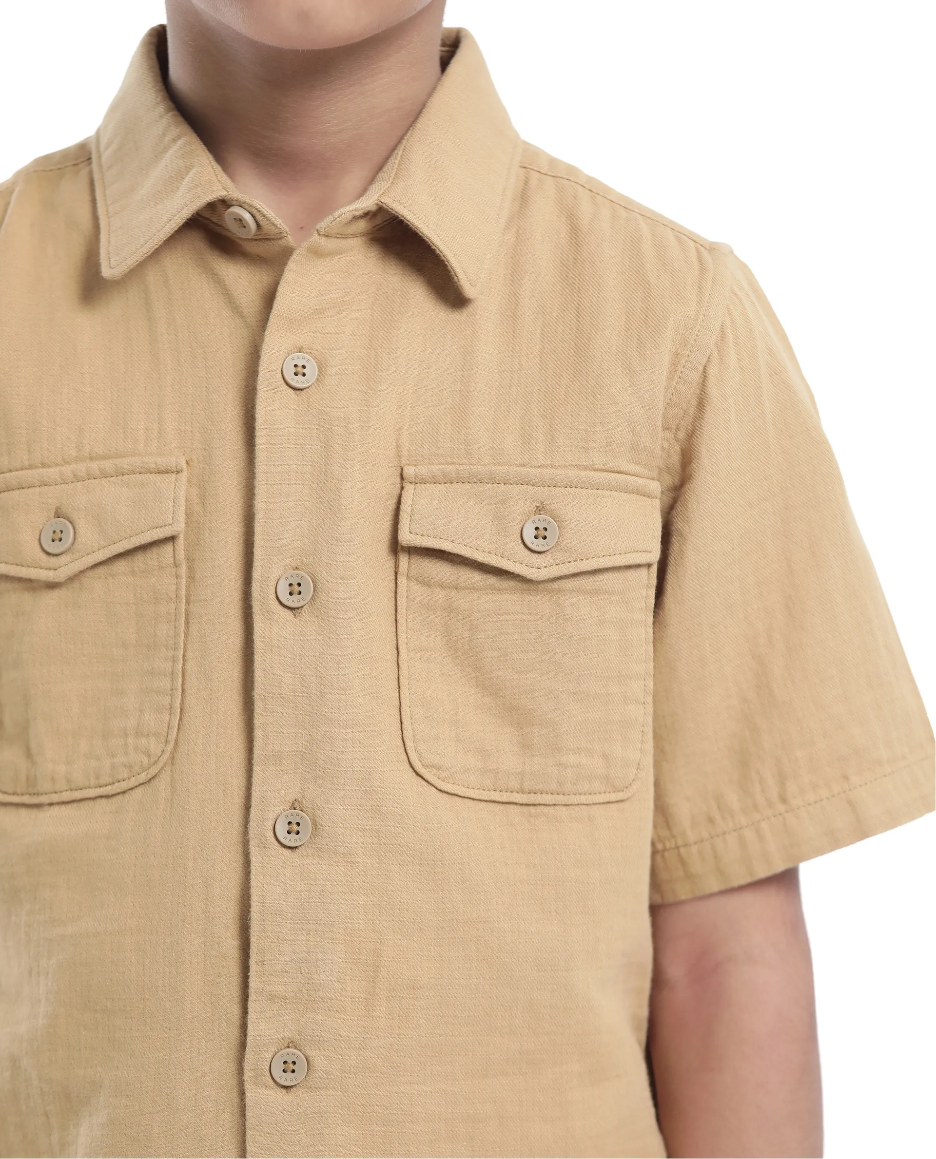 Rare Ones Kids Prest-K Tan Cotton Short Sleeve Button Closure Solid Regular Fit Shirt - Image 4