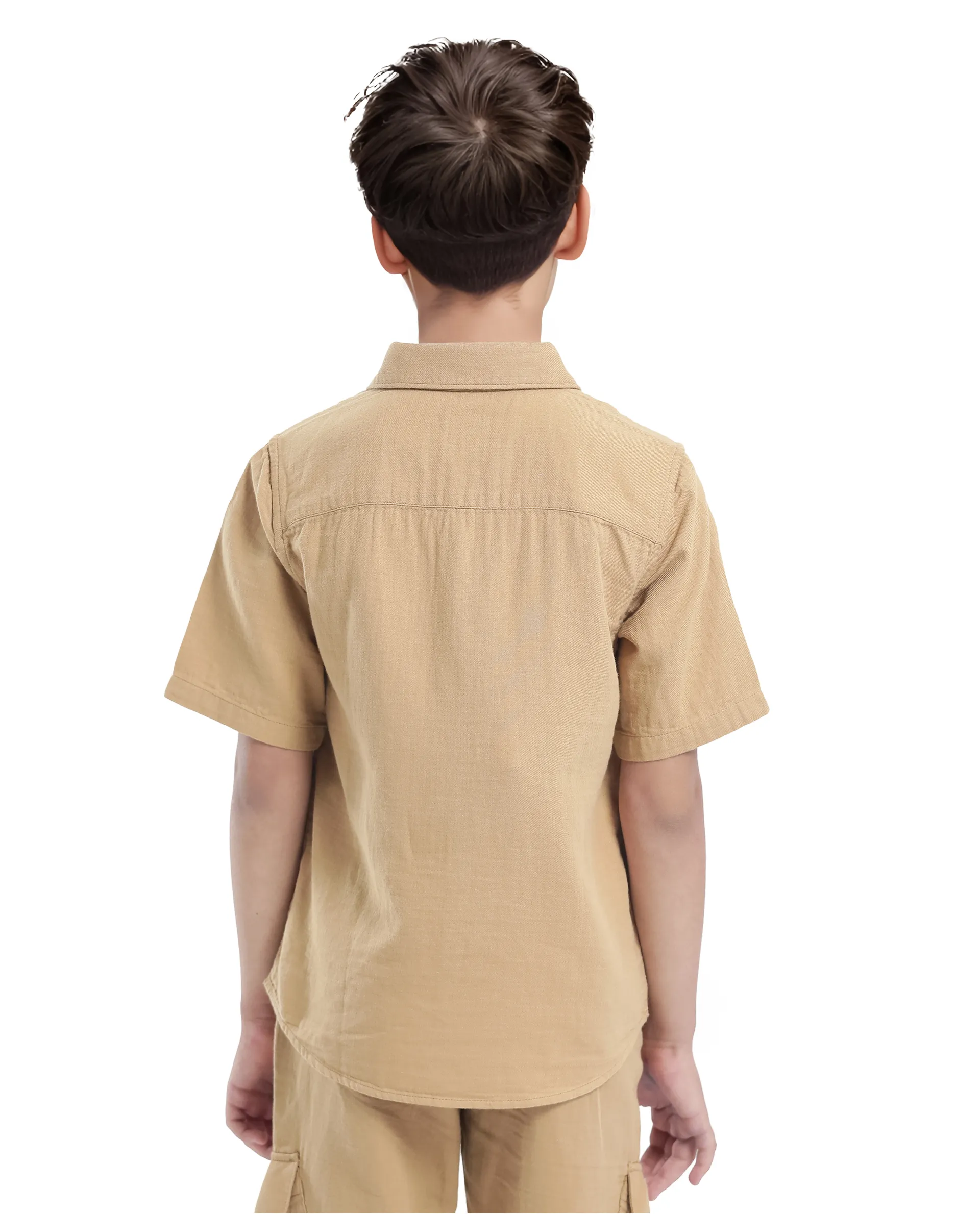 Rare Ones Kids Prest-K Tan Cotton Short Sleeve Button Closure Solid Regular Fit Shirt - Image 8