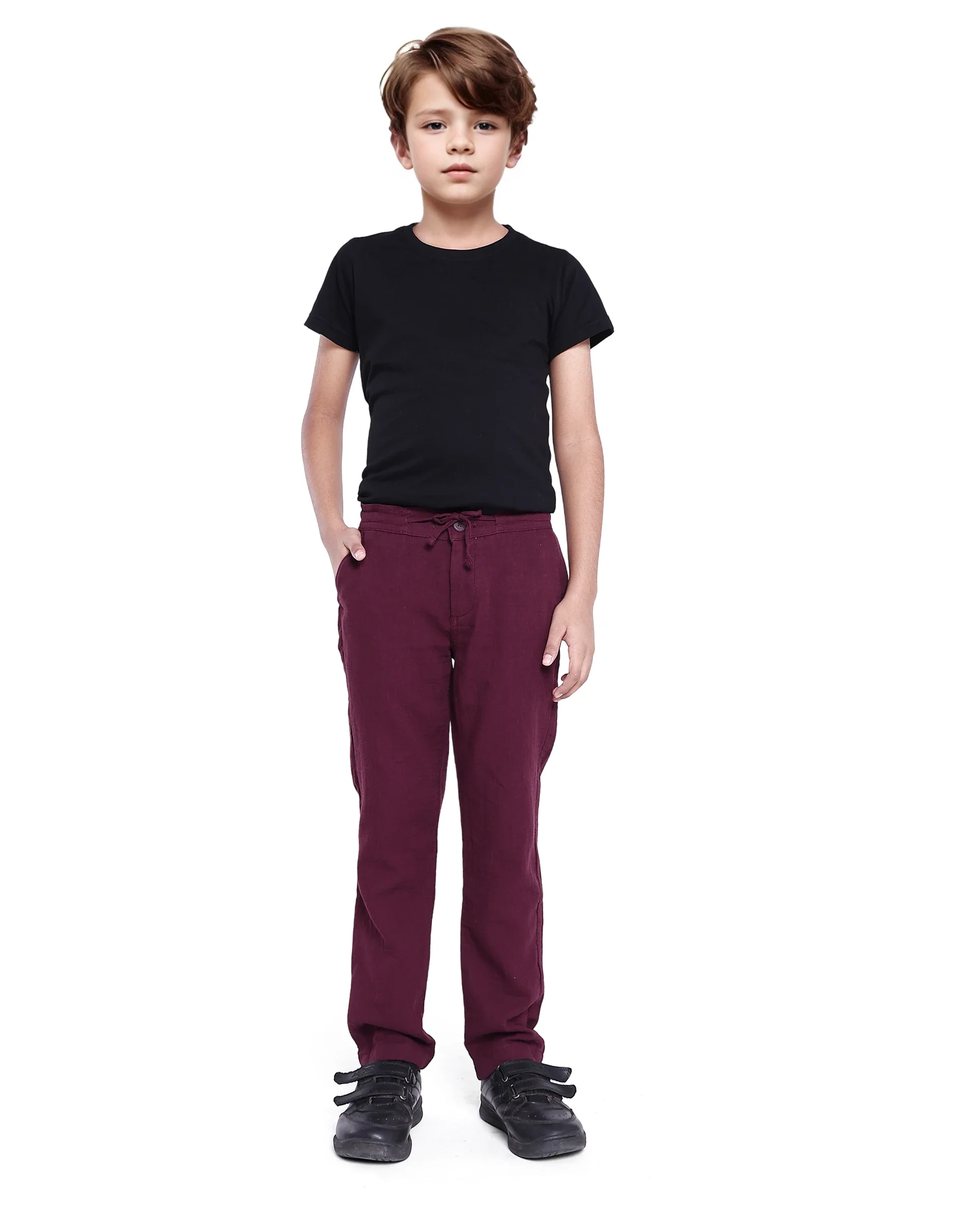 Rare Ones Kids Prest Maroon Cotton Regular Fit Solid Trouser - Image 3
