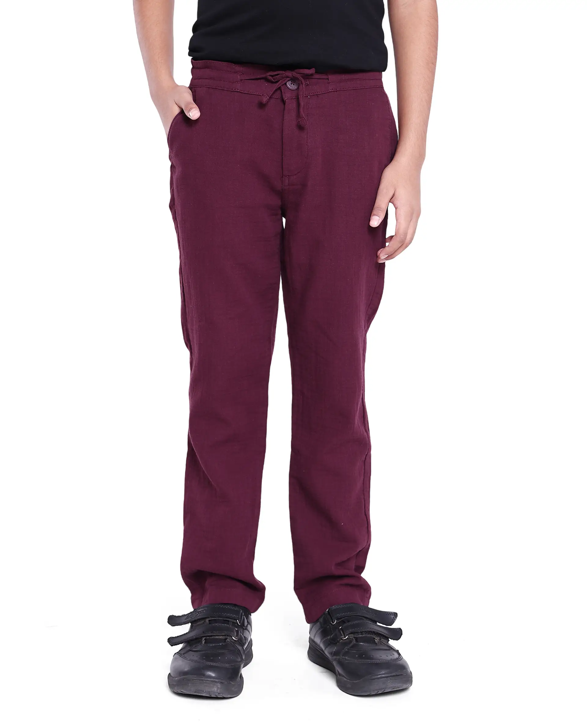 Rare Ones Kids Prest Maroon Cotton Regular Fit Solid Trouser - Image 7