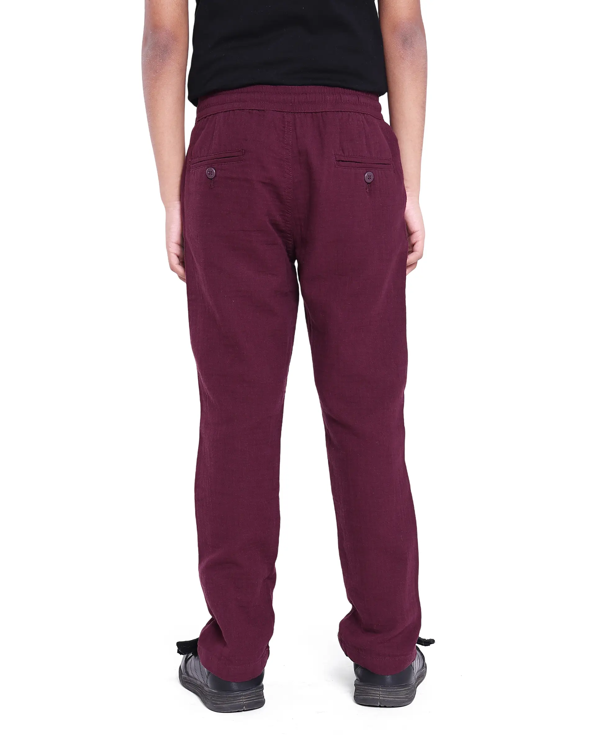 Rare Ones Kids Prest Maroon Cotton Regular Fit Solid Trouser - Image 9
