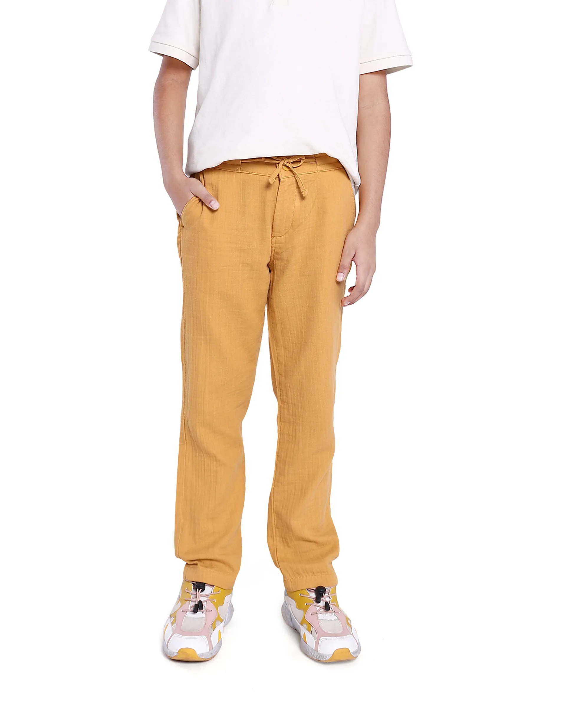 Rare Ones Kids Prest Mustard Regular Fit Solid Trouser - Image 2