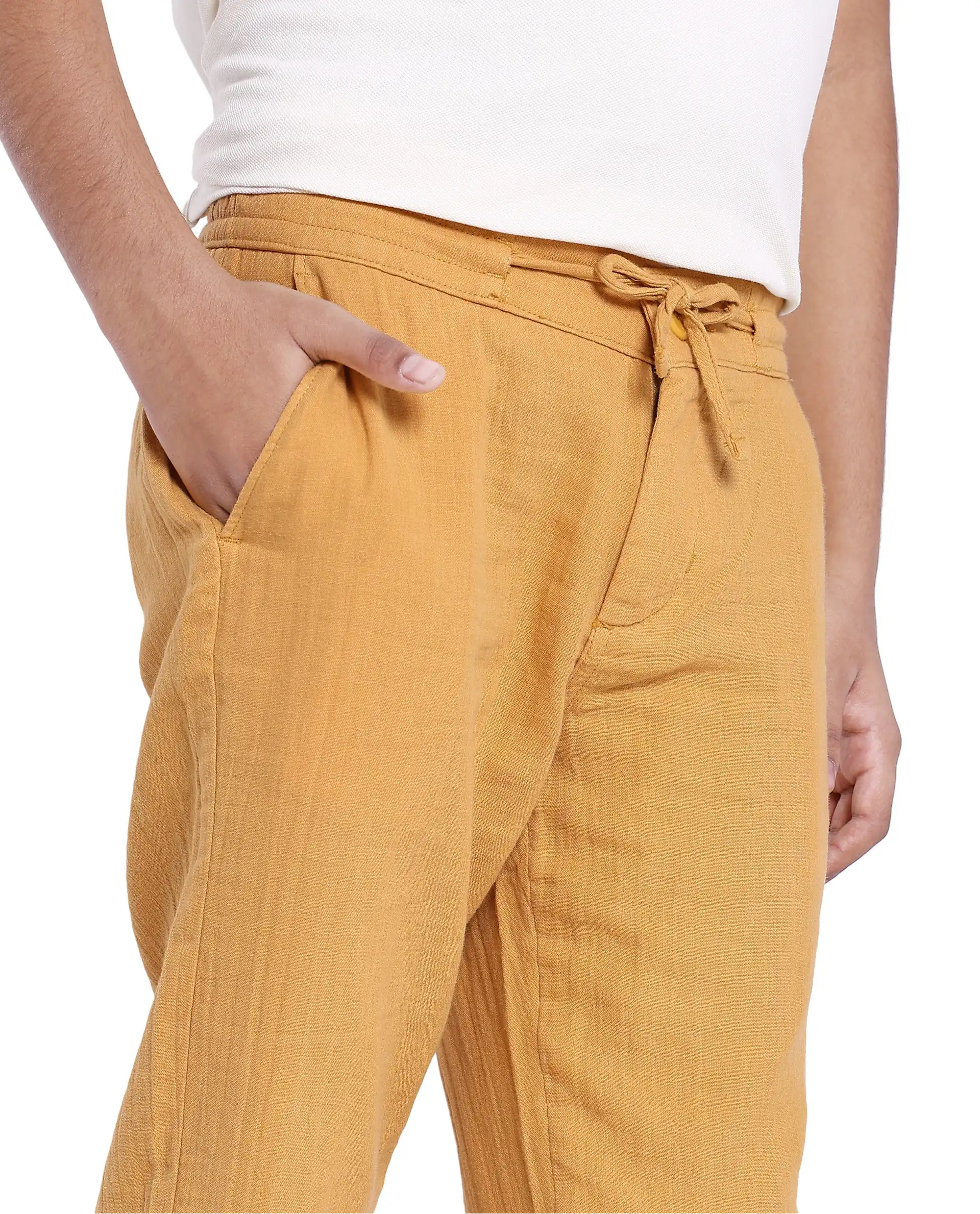 Rare Ones Kids Prest Mustard Regular Fit Solid Trouser - Image 3