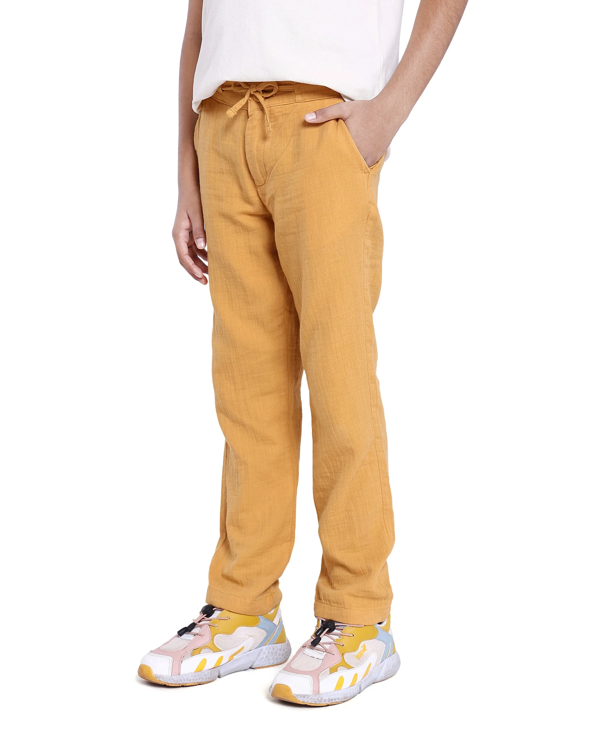 Rare Ones Kids Prest Mustard Regular Fit Solid Trouser - Image 4