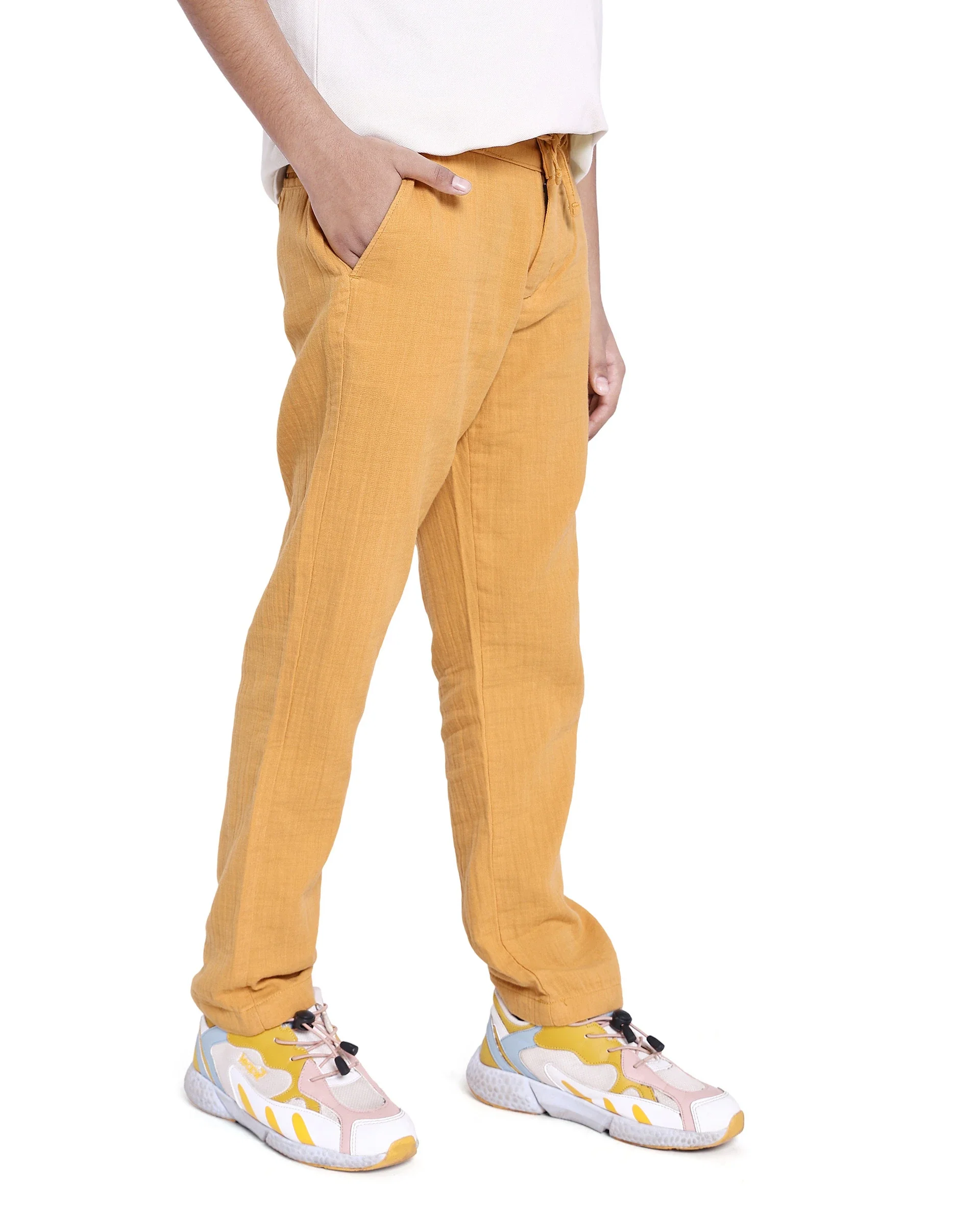 Rare Ones Kids Prest Mustard Regular Fit Solid Trouser - Image 5
