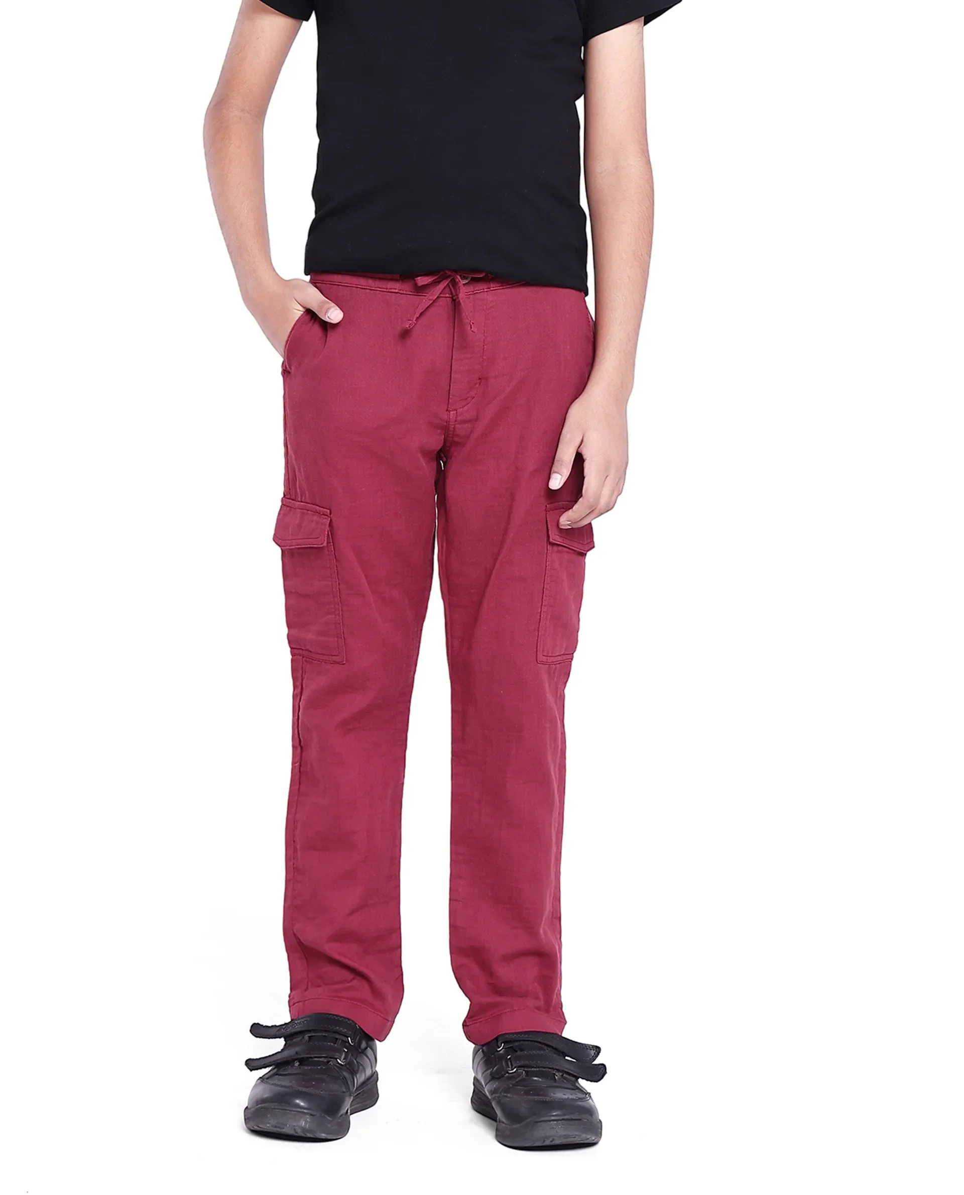Rare Ones Kids Presti Maroon Cotton Solid Cargo - Image 2