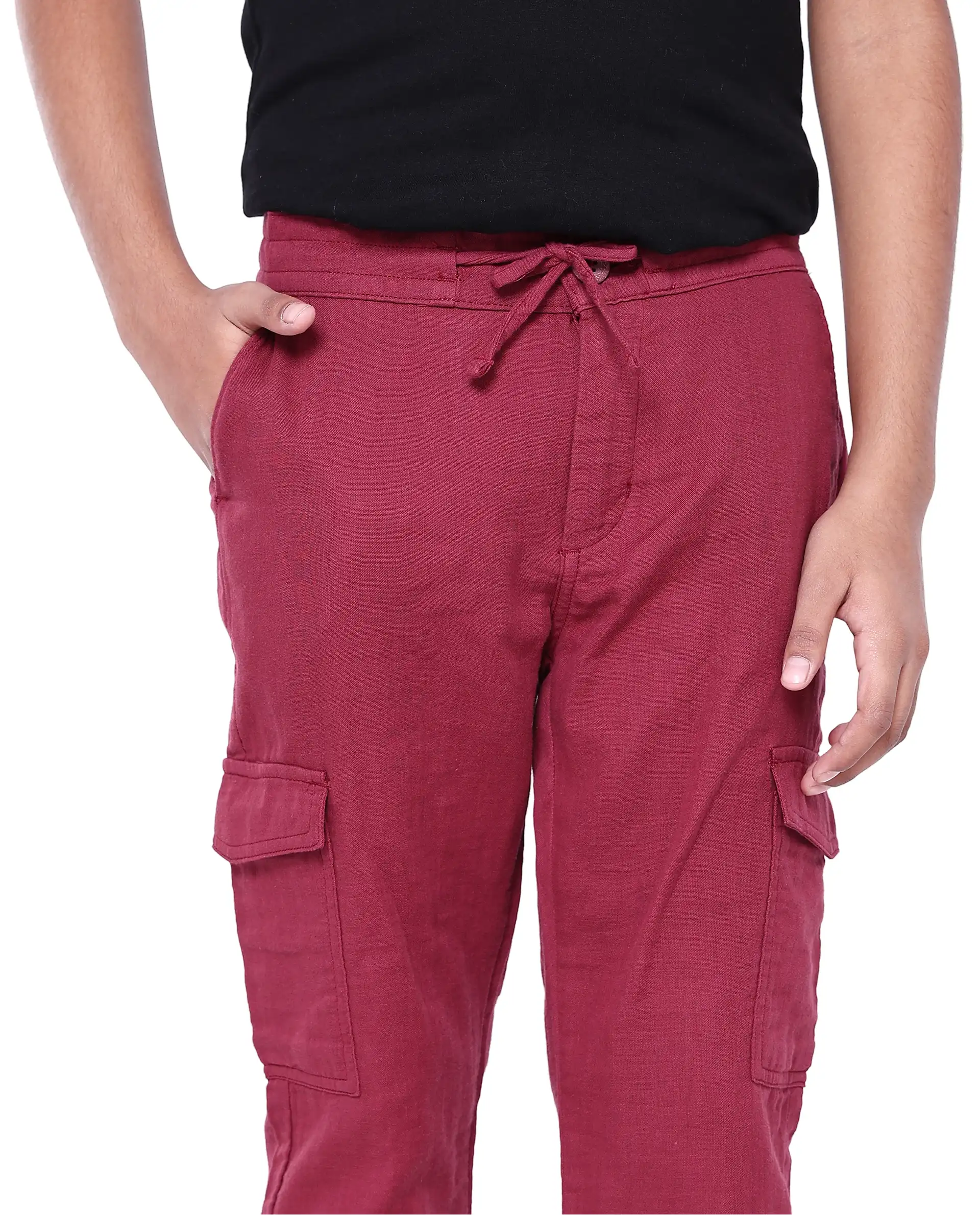 Rare Ones Kids Presti Maroon Cotton Solid Cargo - Image 3