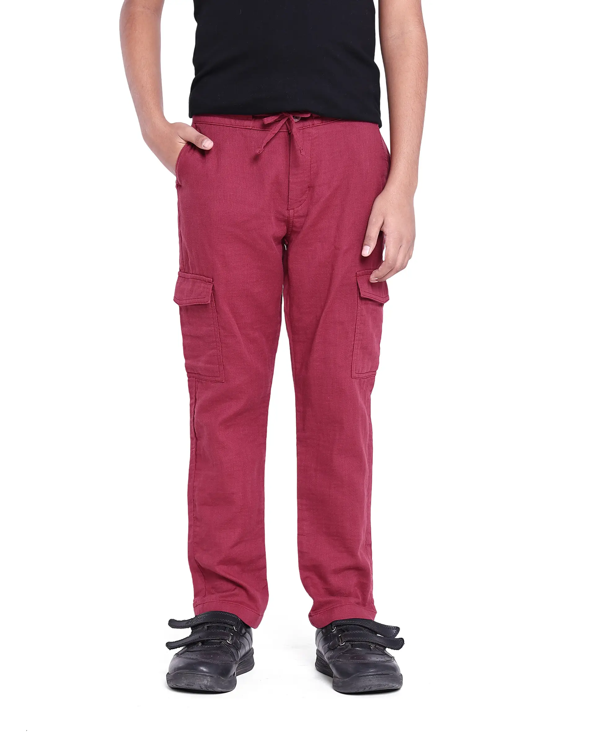 Rare Ones Kids Presti Maroon Cotton Solid Cargo - Image 4