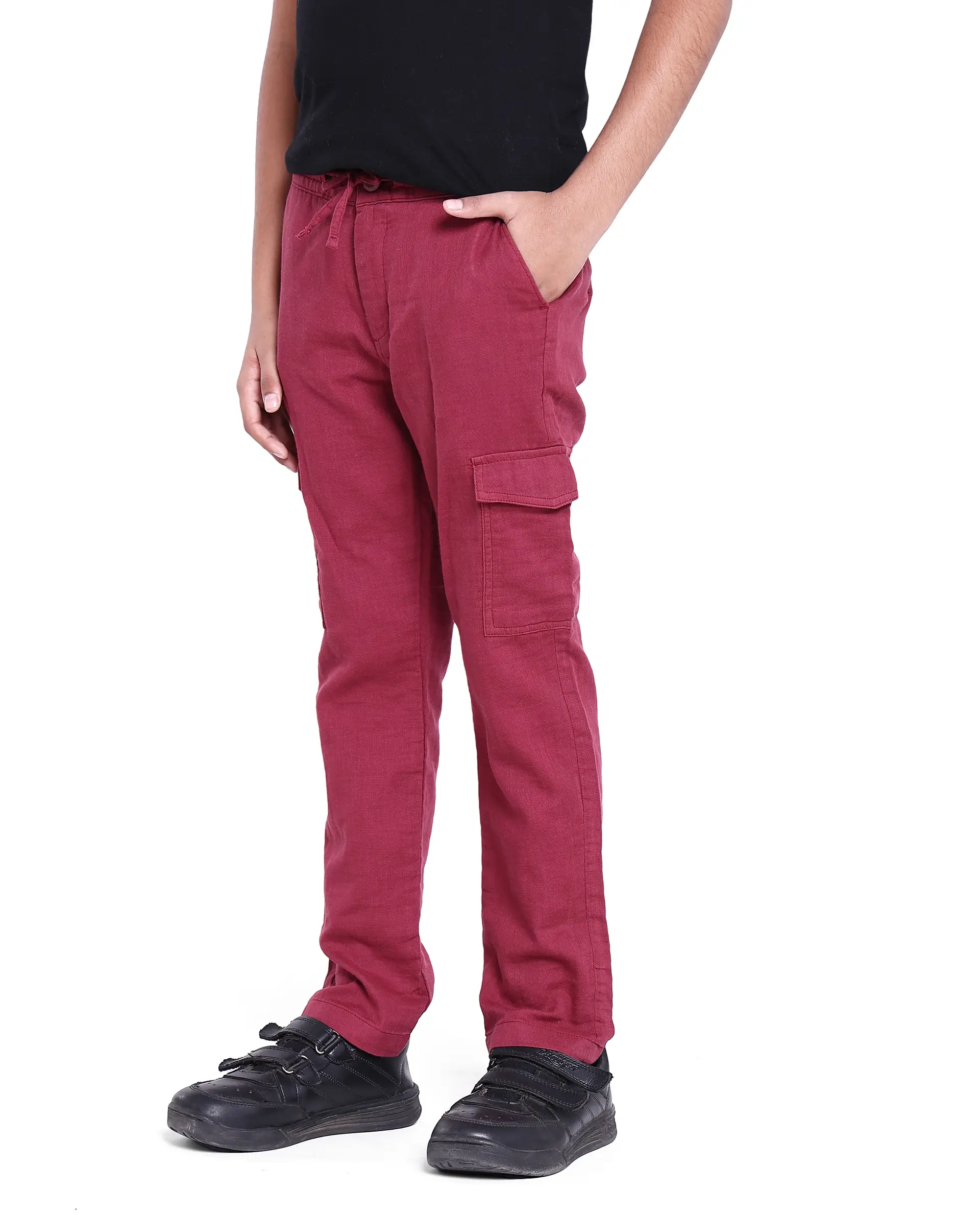 Rare Ones Kids Presti Maroon Cotton Solid Cargo - Image 5