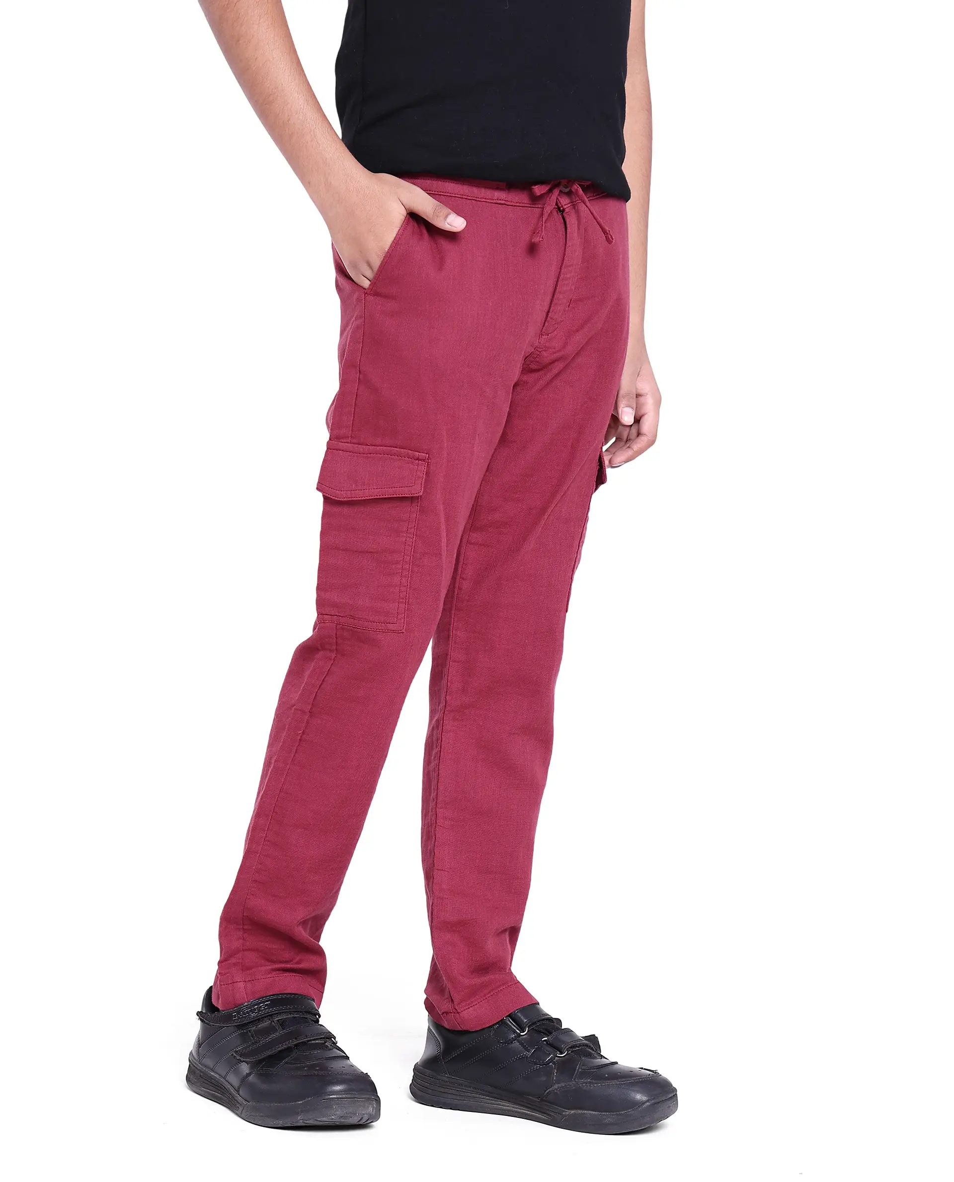 Rare Ones Kids Presti Maroon Cotton Solid Cargo - Image 6