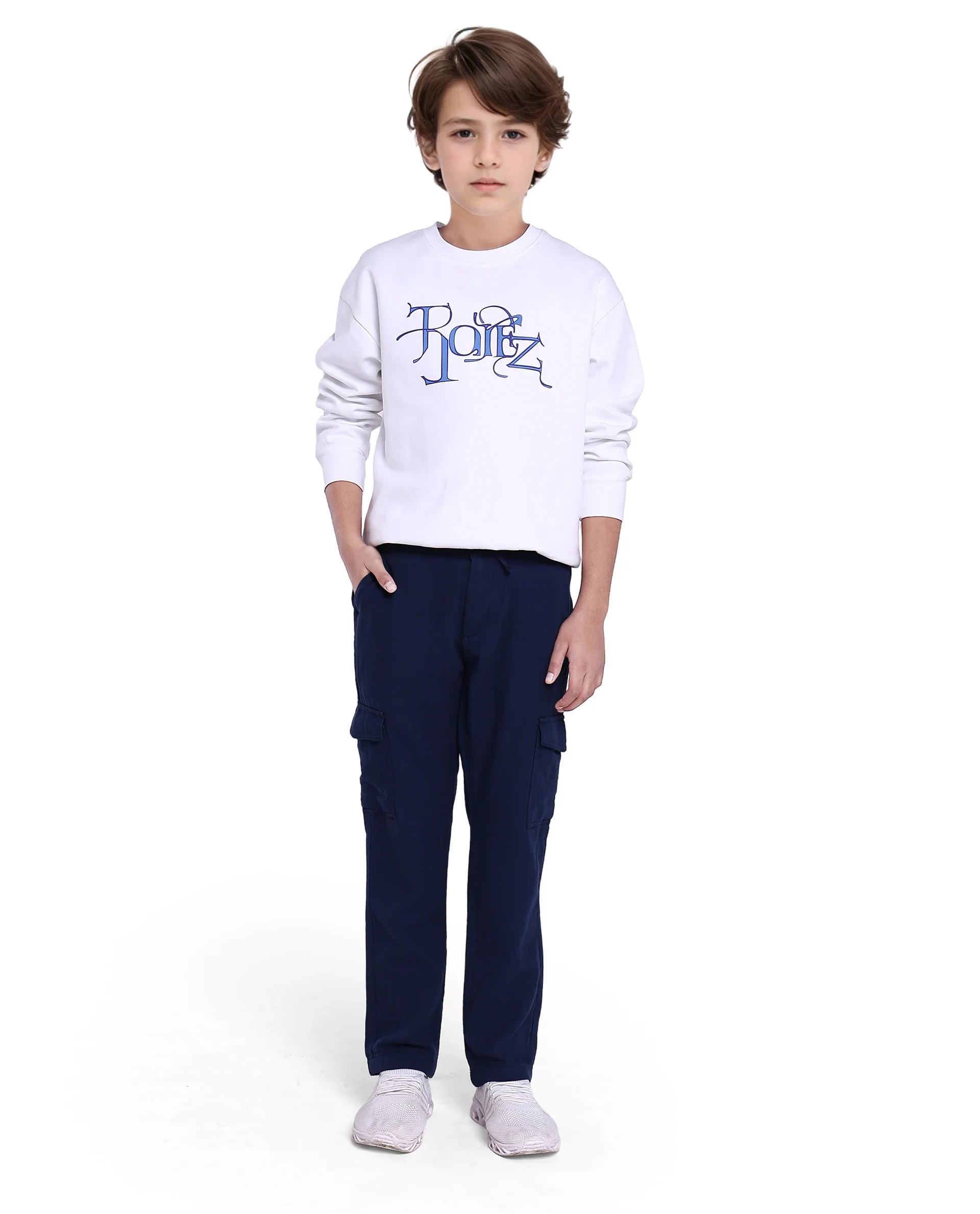 Rare Ones Kids Presti Navy Cotton Solid Drawstring Closure Regular Fit Cargo