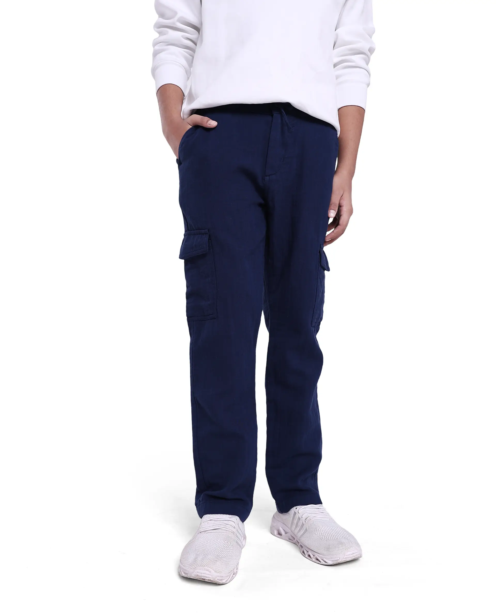 Rare Ones Kids Presti Navy Cotton Solid Drawstring Closure Regular Fit Cargo - Image 2