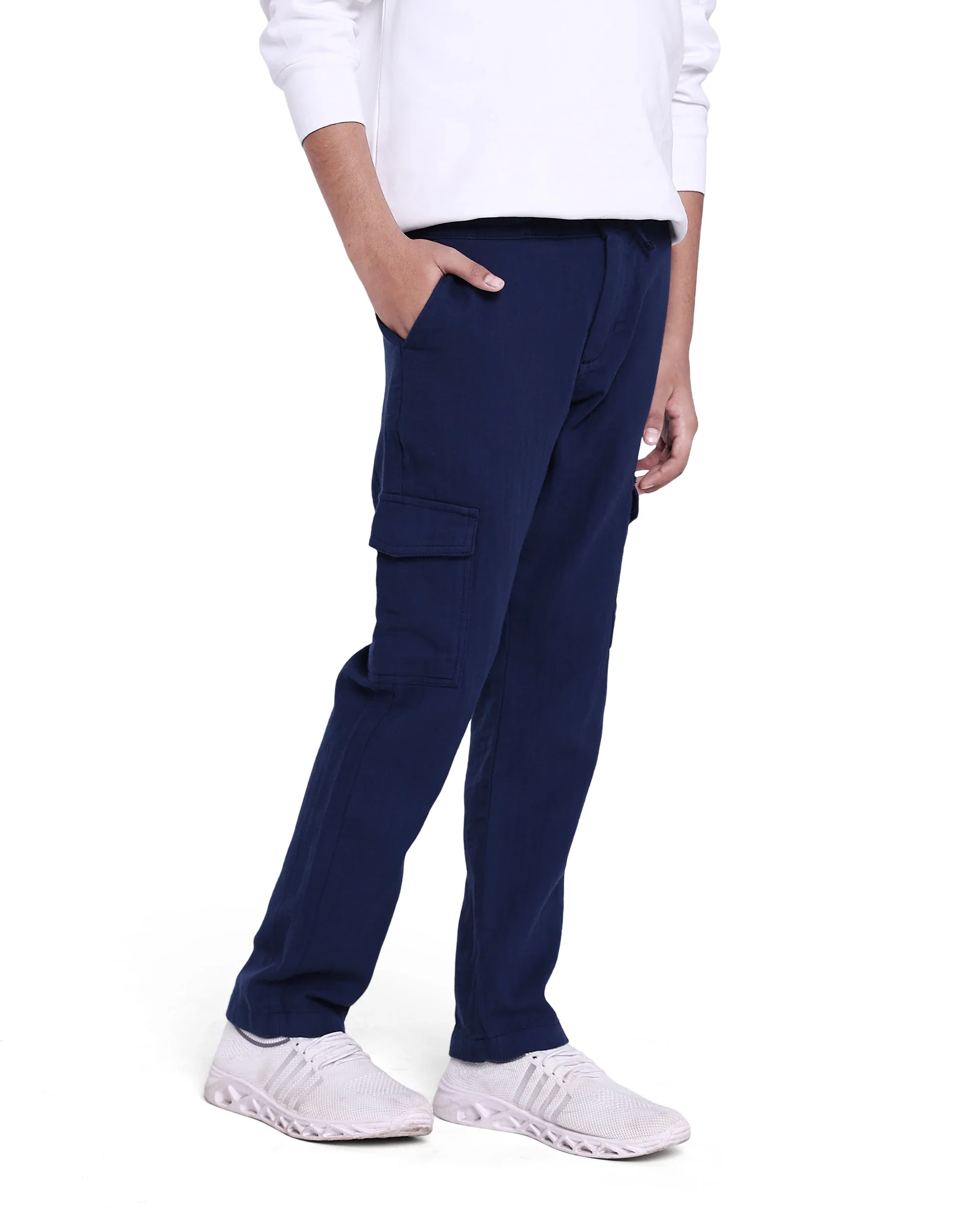 Rare Ones Kids Presti Navy Cotton Solid Drawstring Closure Regular Fit Cargo - Image 3