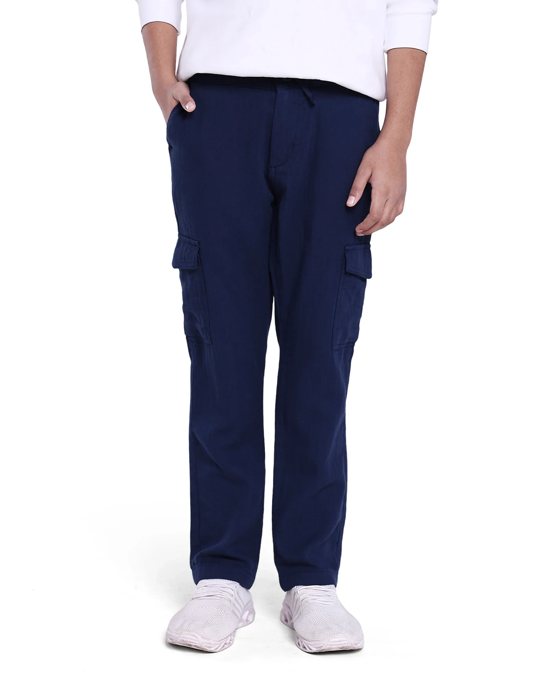 Rare Ones Kids Presti Navy Cotton Solid Drawstring Closure Regular Fit Cargo - Image 5