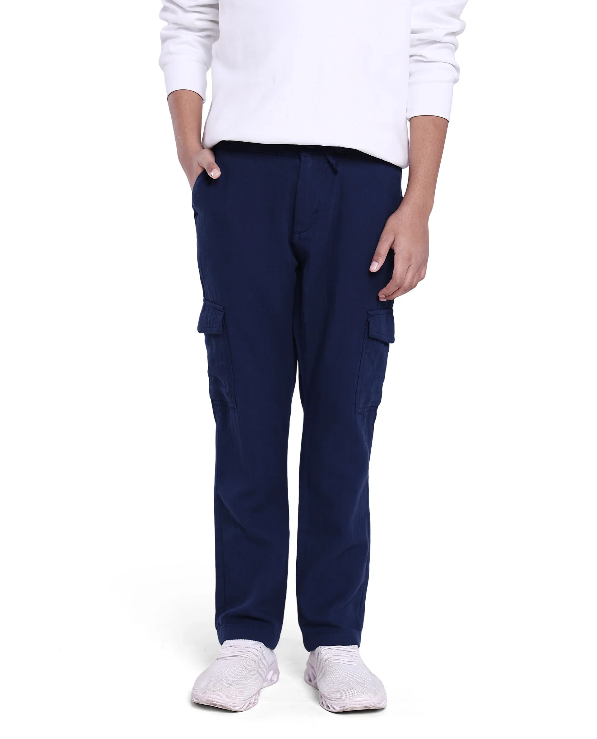 Rare Ones Kids Presti Navy Cotton Solid Drawstring Closure Regular Fit Cargo - Image 6
