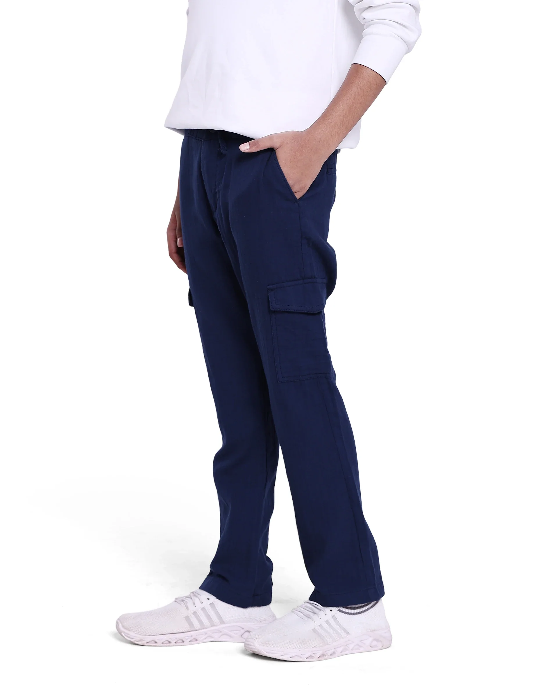 Rare Ones Kids Presti Navy Cotton Solid Drawstring Closure Regular Fit Cargo - Image 7