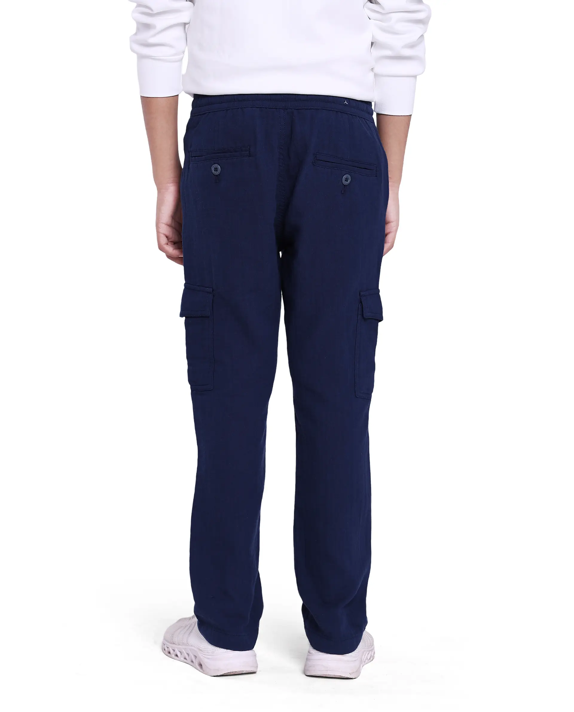 Rare Ones Kids Presti Navy Cotton Solid Drawstring Closure Regular Fit Cargo - Image 8