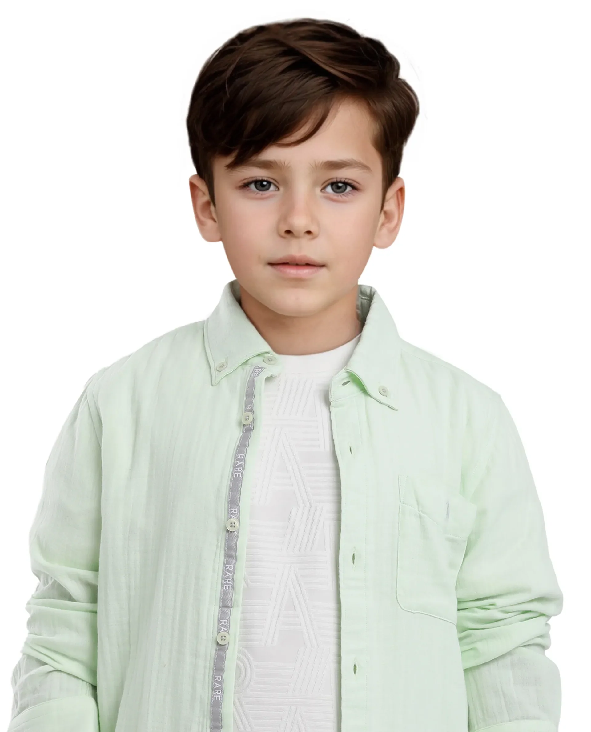 Rare Ones Kids Presto Flouroscent Green Cotton Full Sleeve Regular Fit Button Down Solid Shirt - Image 3