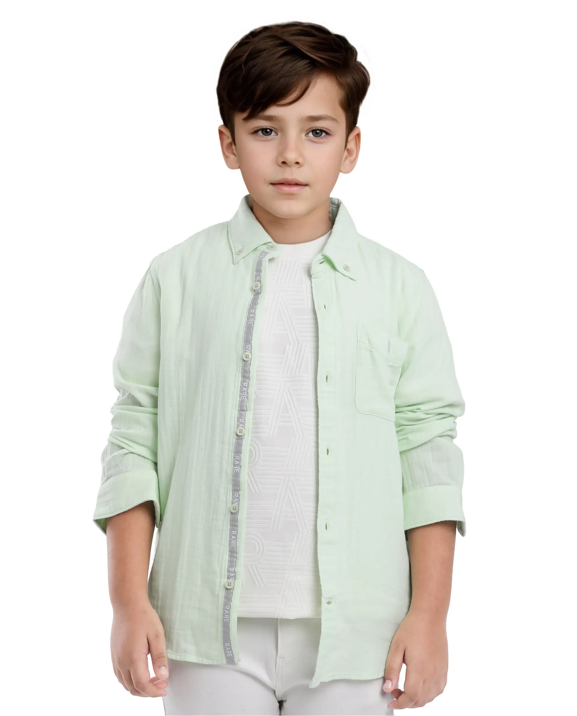 Rare Ones Kids Presto Flouroscent Green Cotton Full Sleeve Regular Fit Button Down Solid Shirt - Image 4