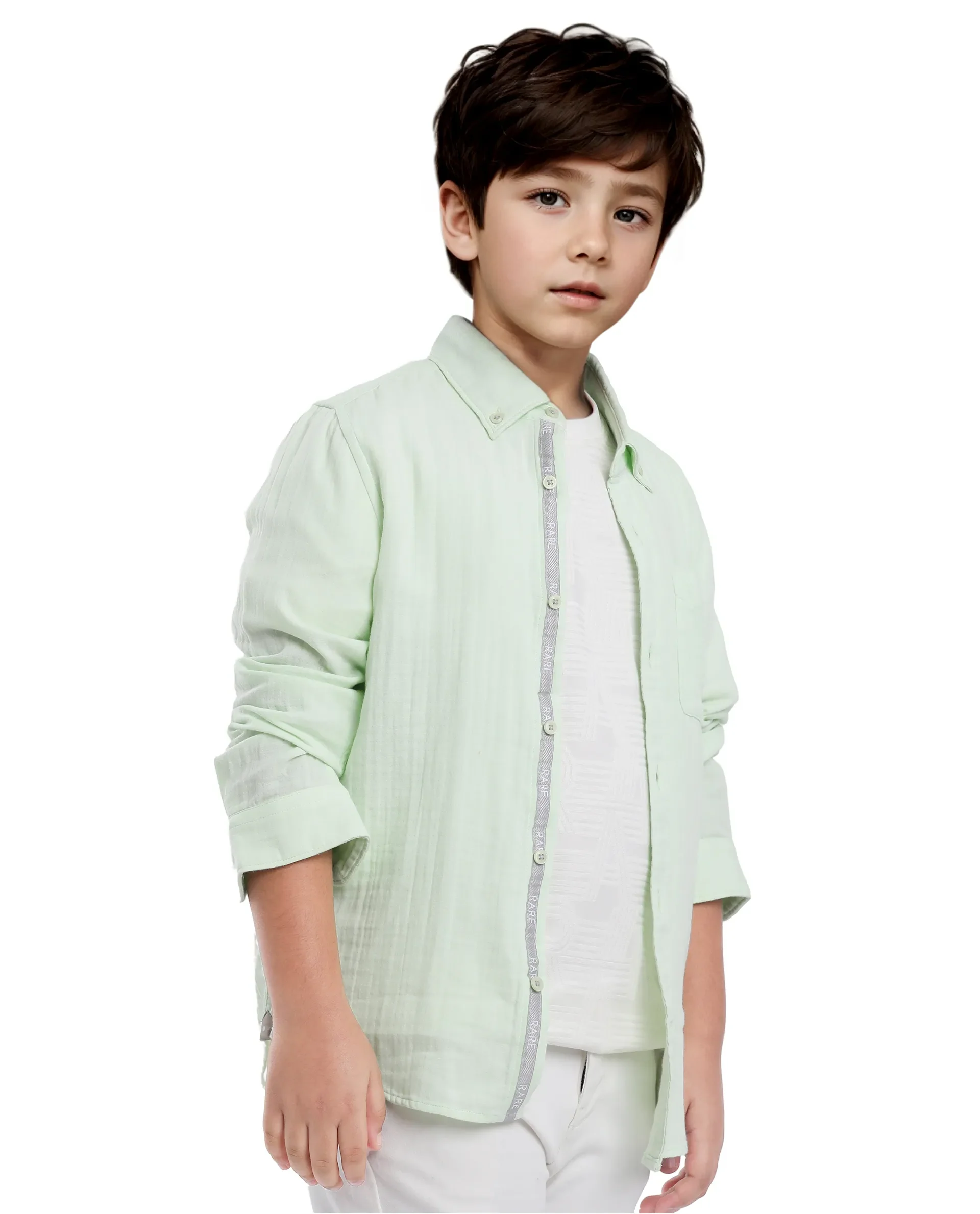 Rare Ones Kids Presto Flouroscent Green Cotton Full Sleeve Regular Fit Button Down Solid Shirt - Image 5