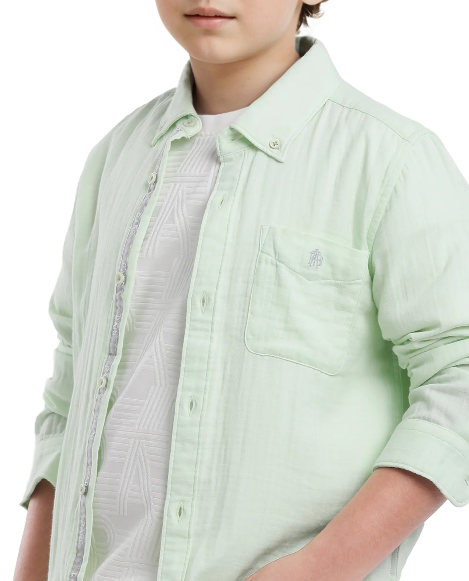 Rare Ones Kids Presto Flouroscent Green Cotton Full Sleeve Regular Fit Button Down Solid Shirt - Image 6