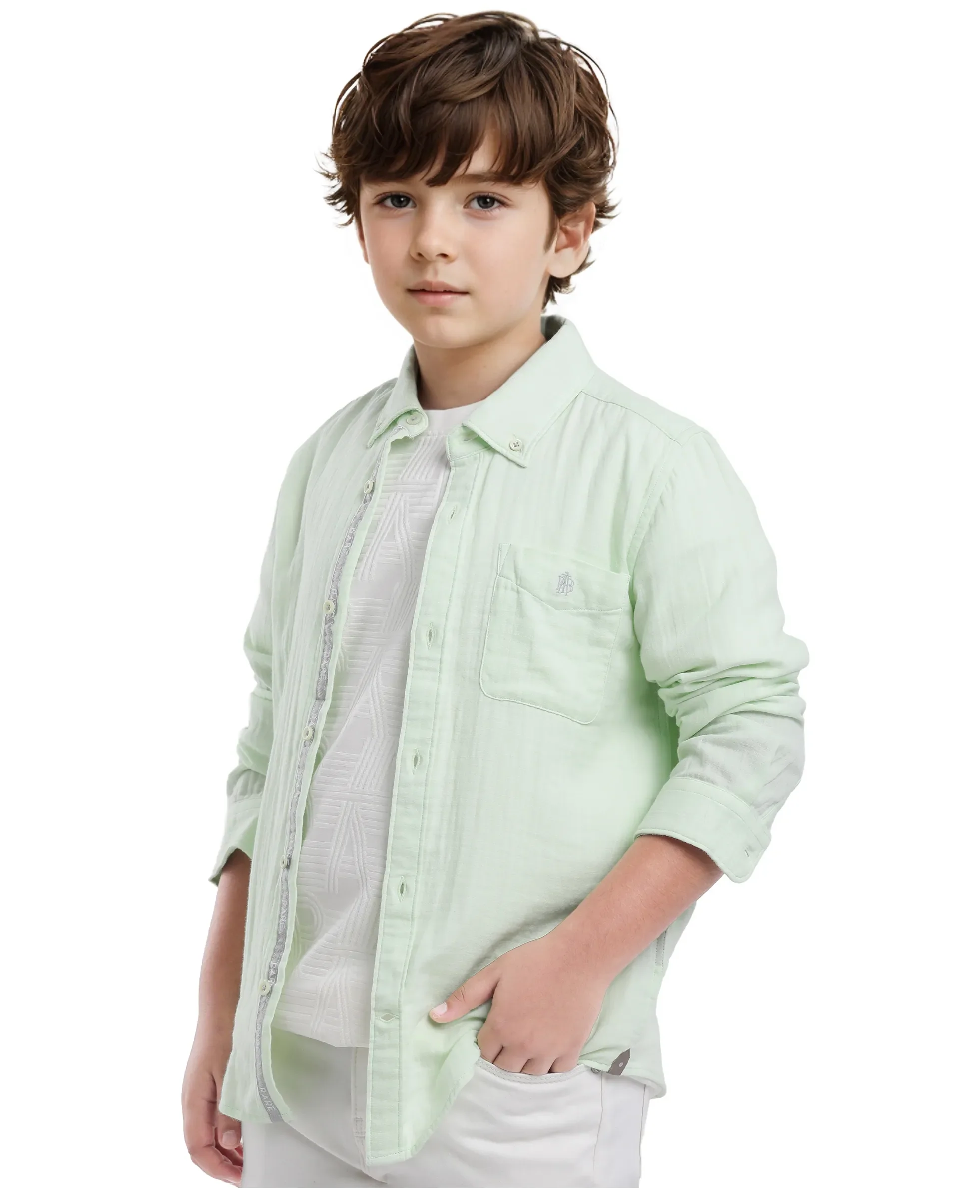 Rare Ones Kids Presto Flouroscent Green Cotton Full Sleeve Regular Fit Button Down Solid Shirt - Image 7