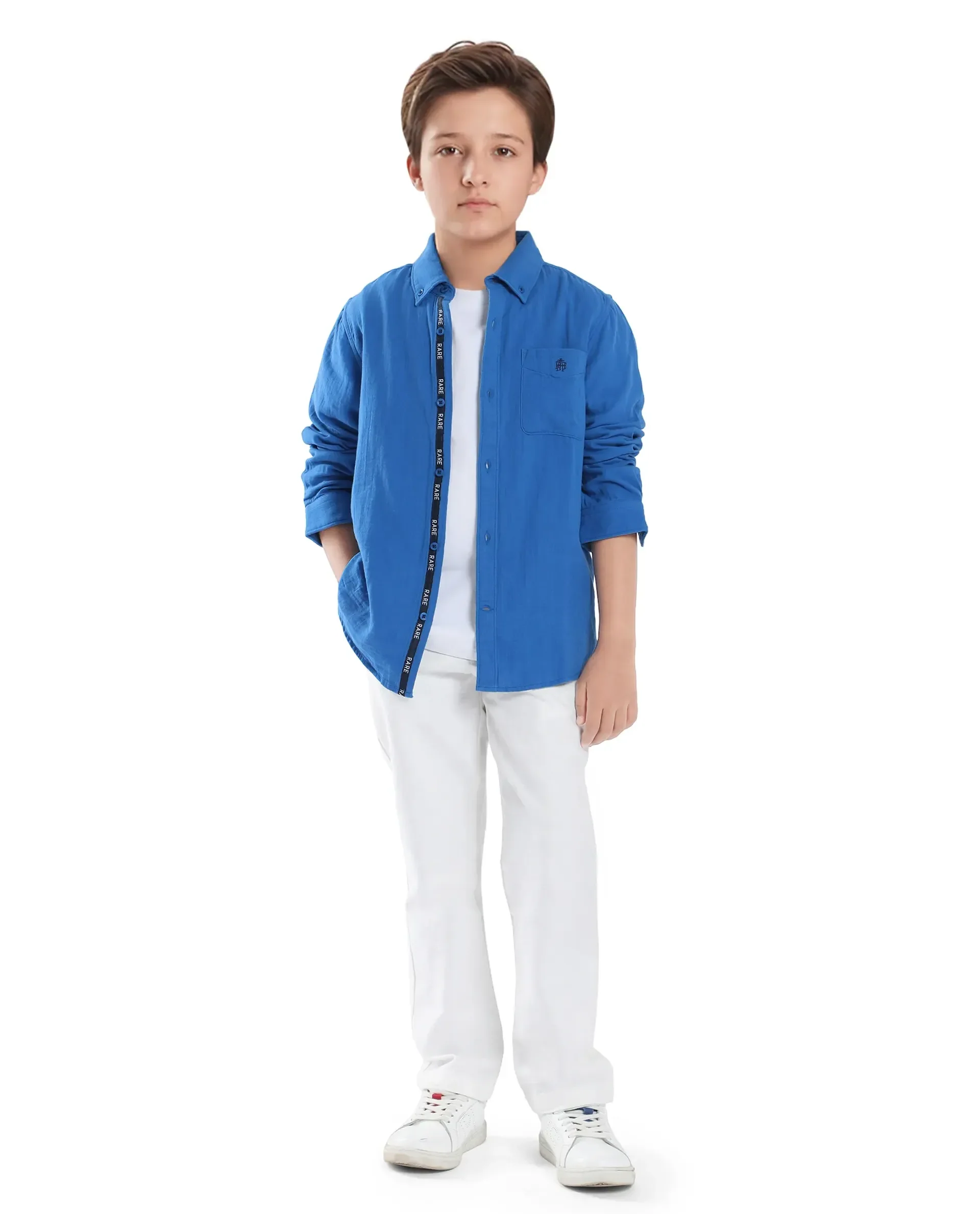Rare Ones Kids Presto Blue Cotton Full Sleeve Solid Shirt - Image 2