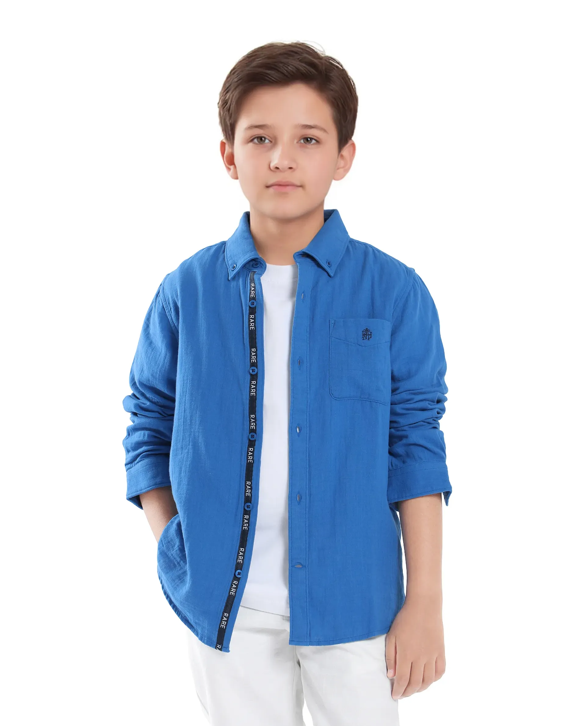 Rare Ones Kids Presto Blue Cotton Full Sleeve Solid Shirt - Image 3