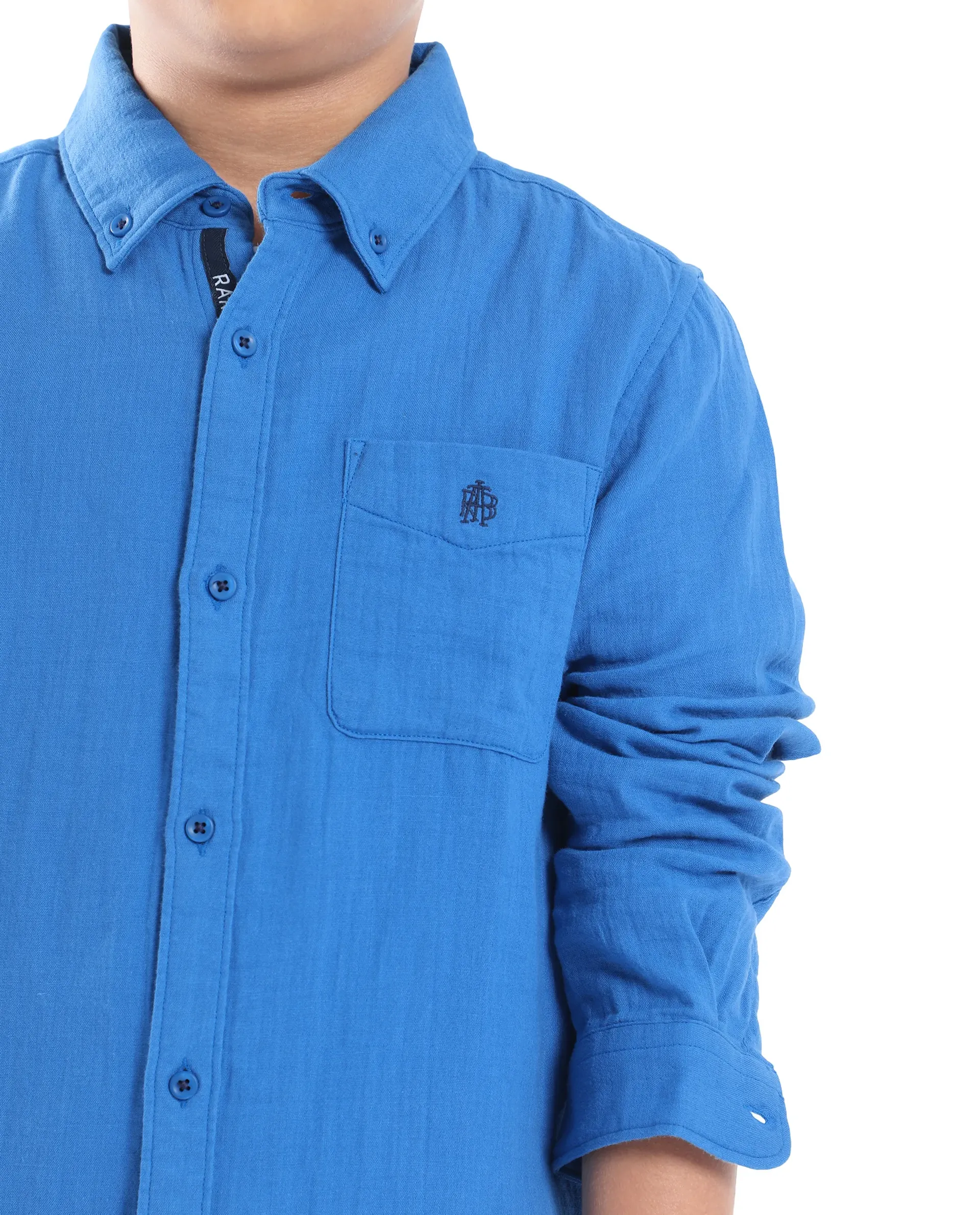 Rare Ones Kids Presto Blue Cotton Full Sleeve Solid Shirt - Image 4