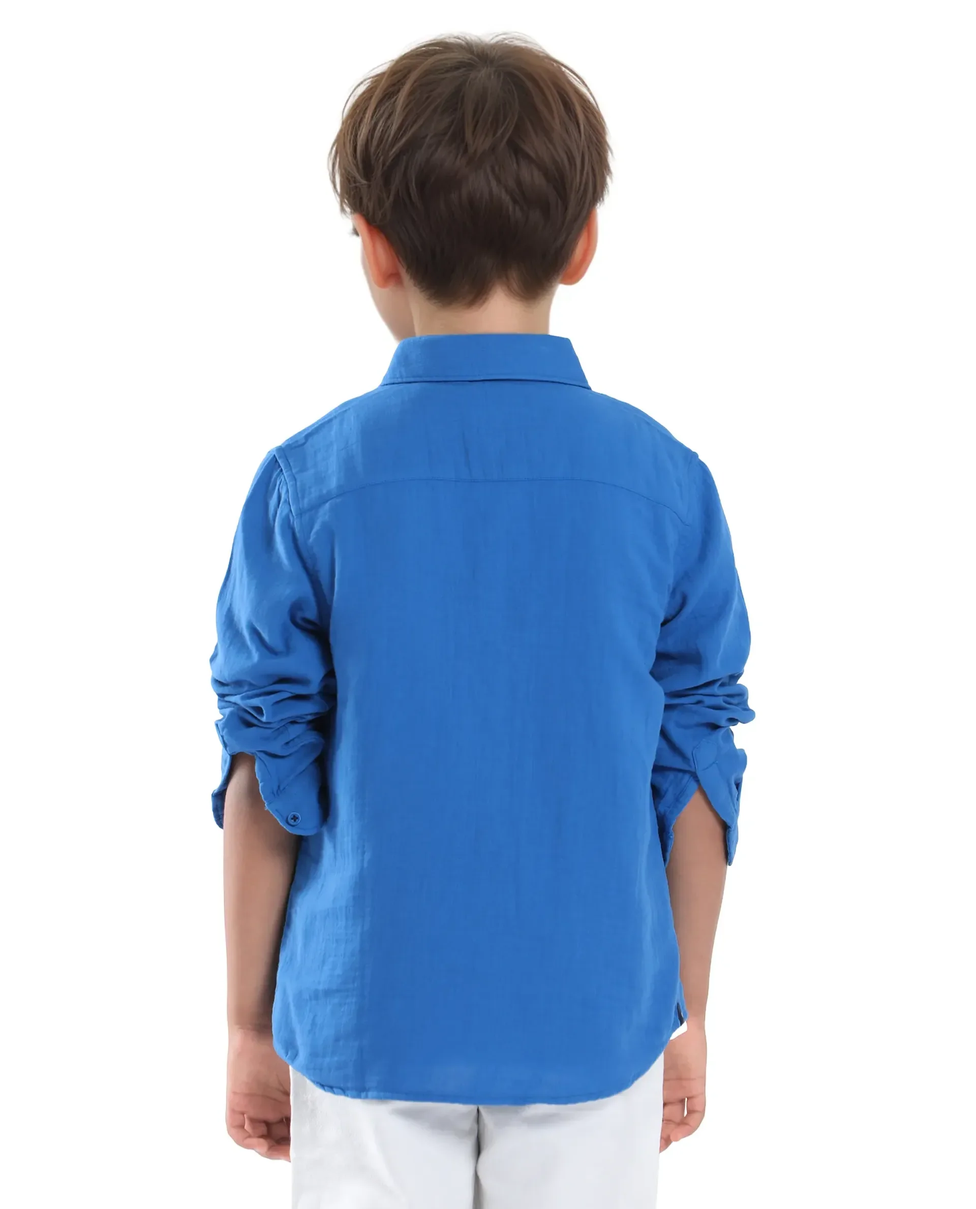 Rare Ones Kids Presto Blue Cotton Full Sleeve Solid Shirt - Image 7