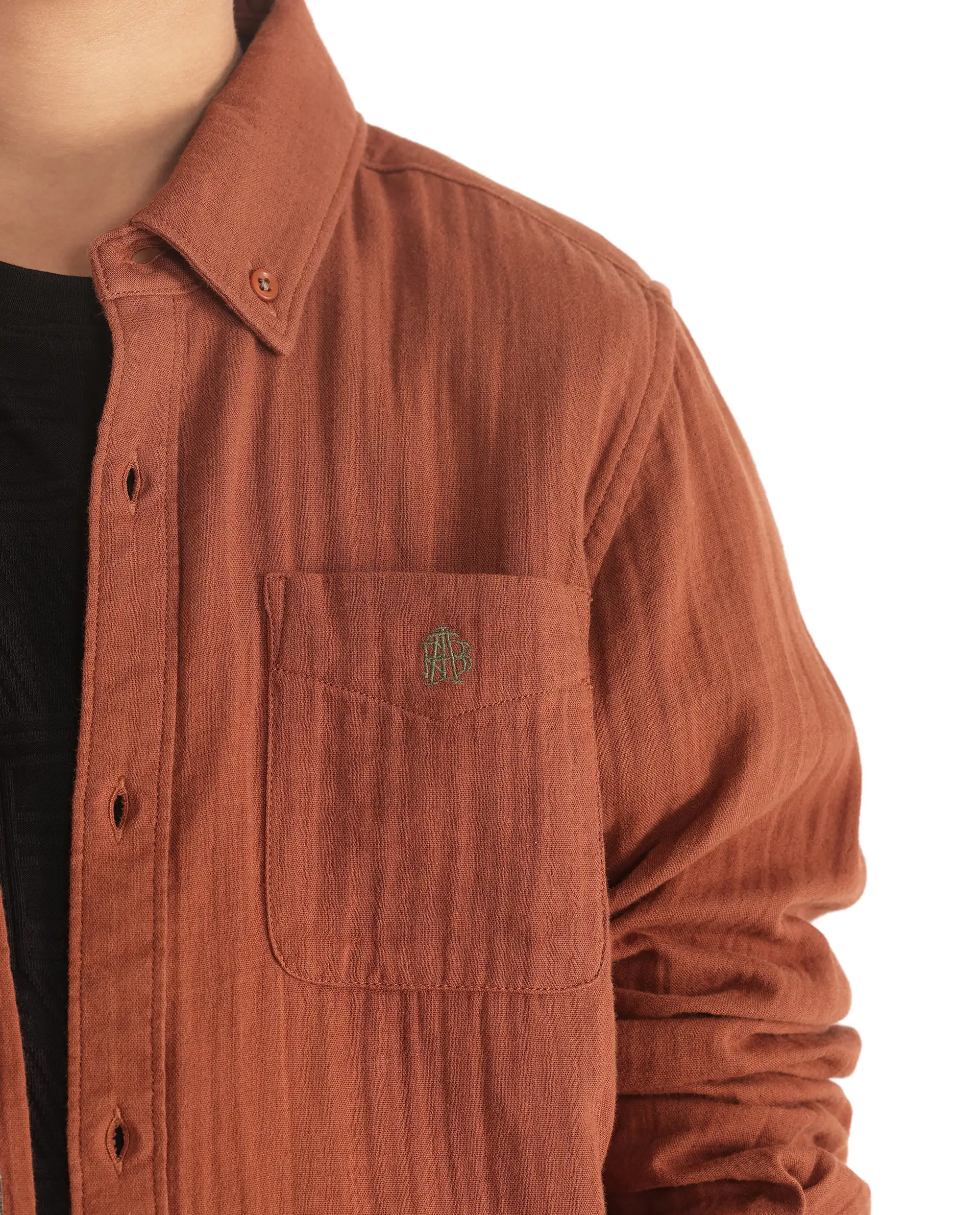 Rare Ones Kids Presto Brown Cotton Full Sleeve Regular Fit Button Down Solid Shirt - Image 3