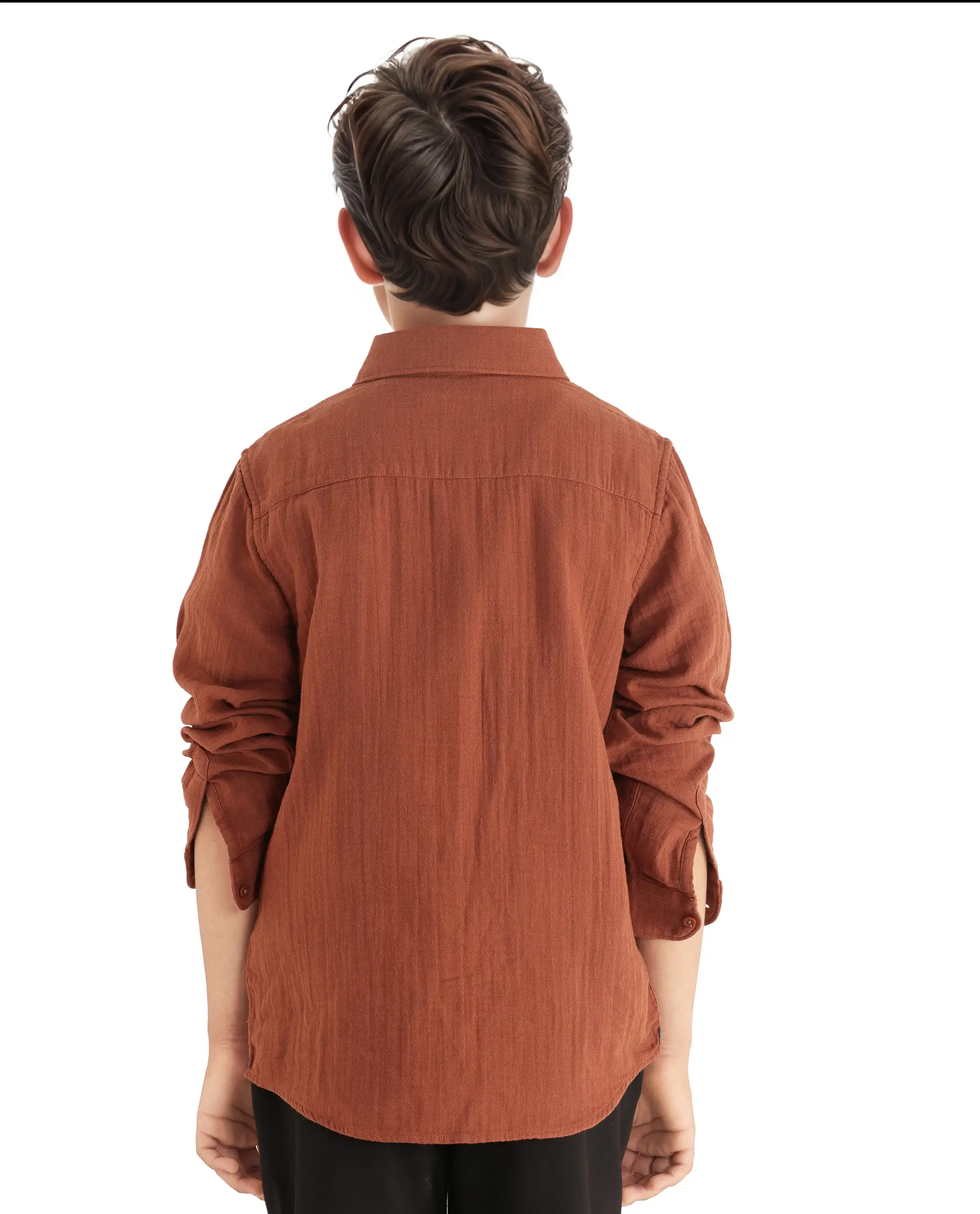 Rare Ones Kids Presto Brown Cotton Full Sleeve Regular Fit Button Down Solid Shirt - Image 7