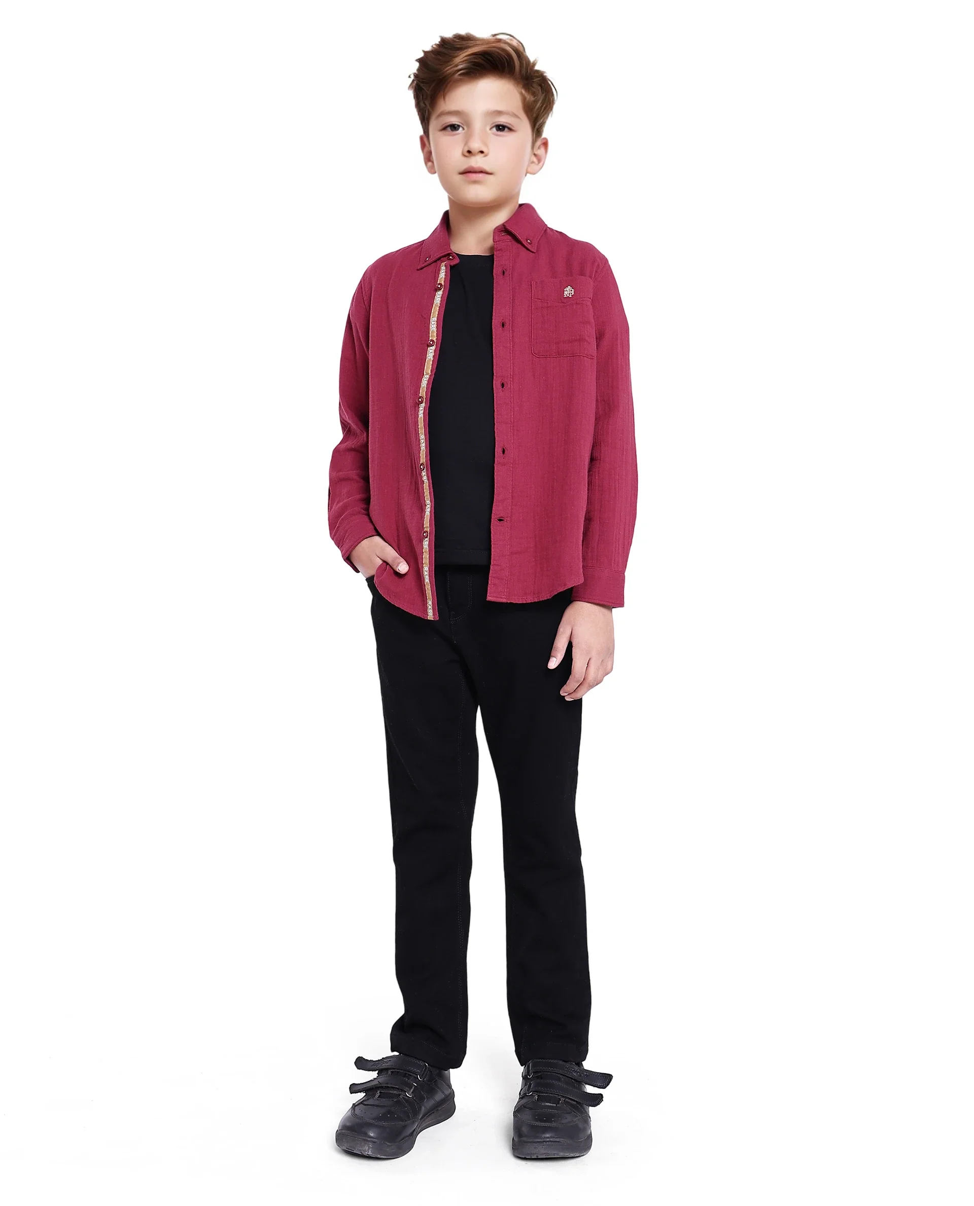 Rare Ones Kids Presto Maroon Cotton Full Sleeve Regular Fit Button Down Solid Shirt - Image 7