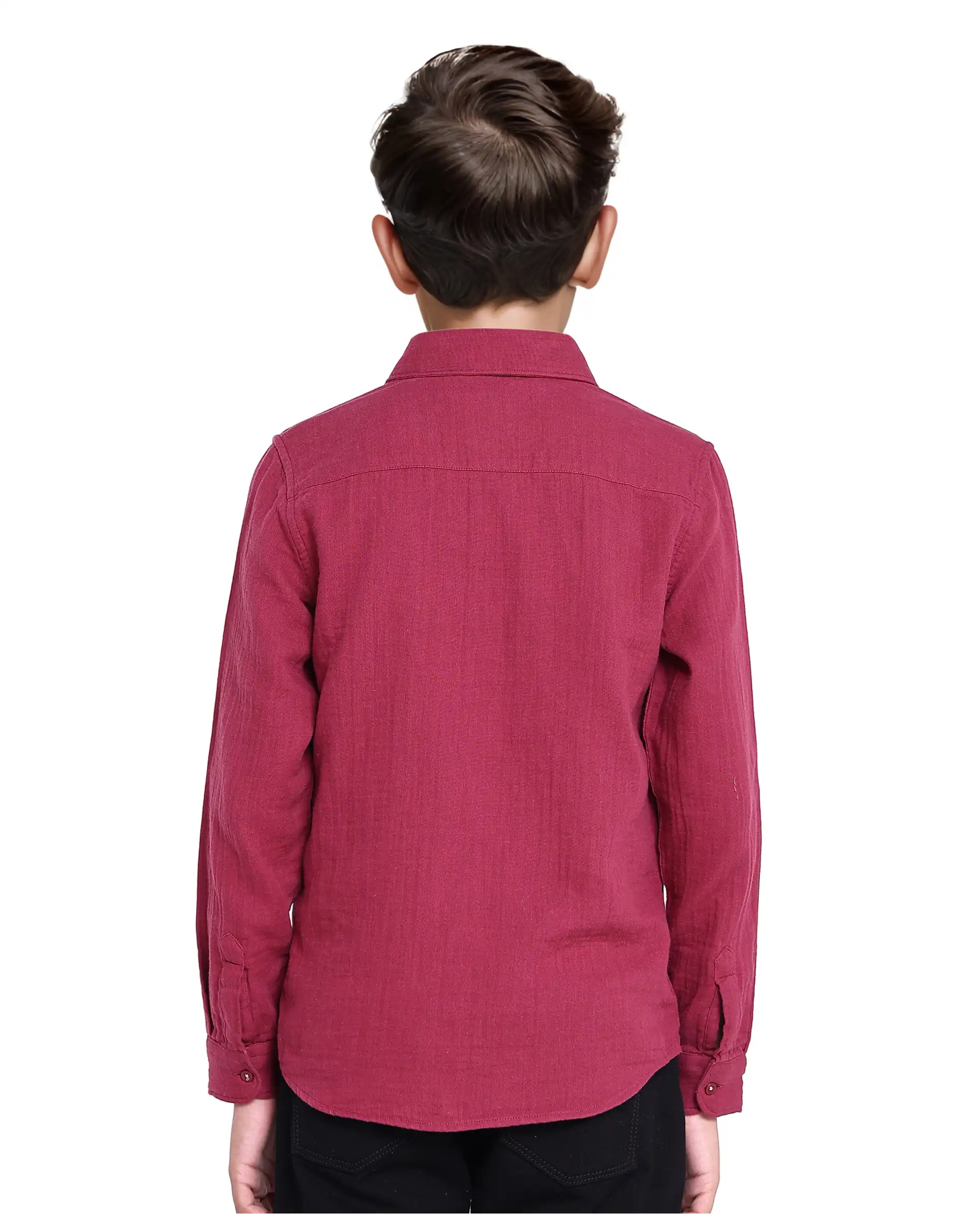 Rare Ones Kids Presto Maroon Cotton Full Sleeve Regular Fit Button Down Solid Shirt - Image 9
