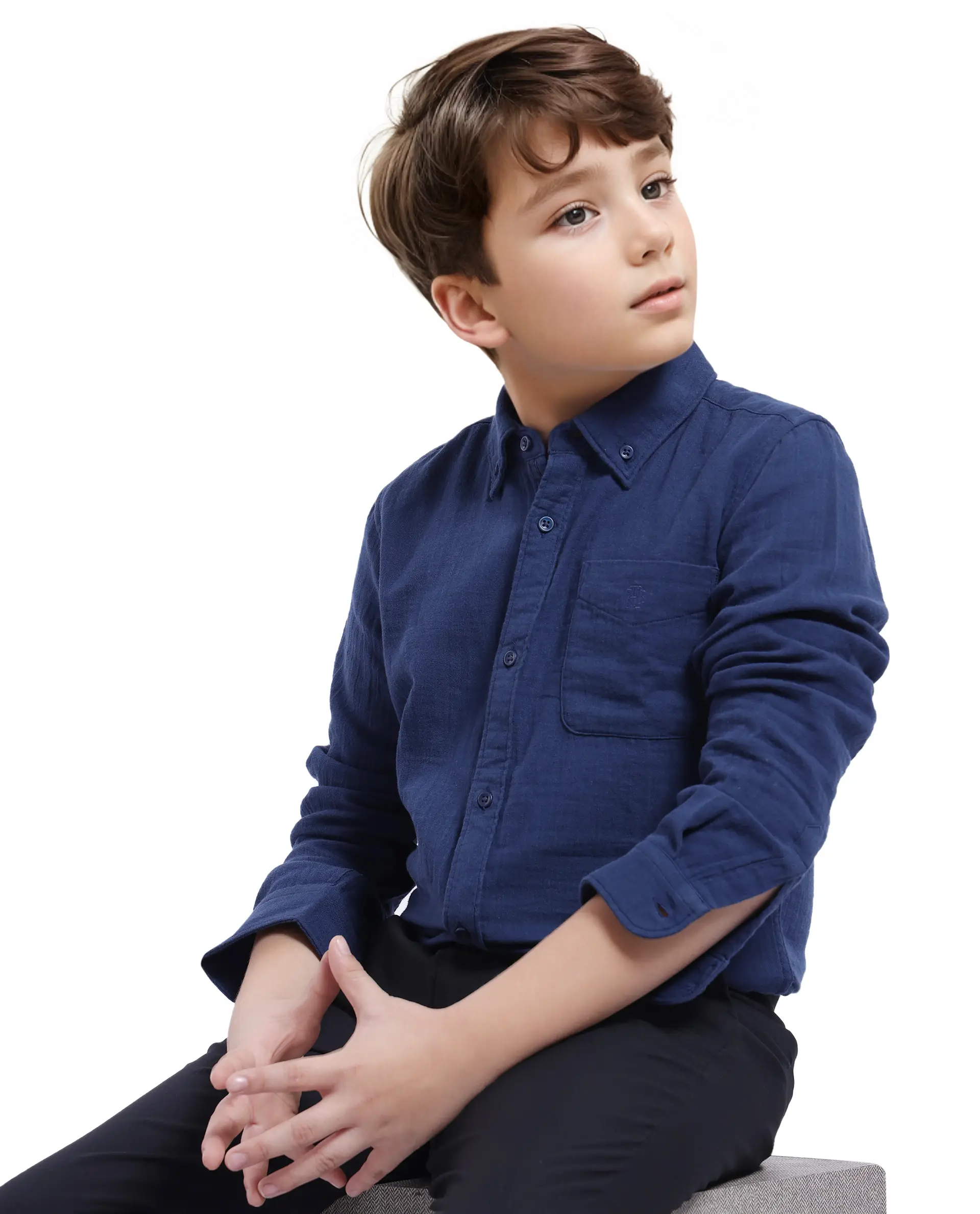 Rare Ones Kids Presto Navy Cotton Full Sleeve Regular Fit Button Down Solid Shirt - Image 4