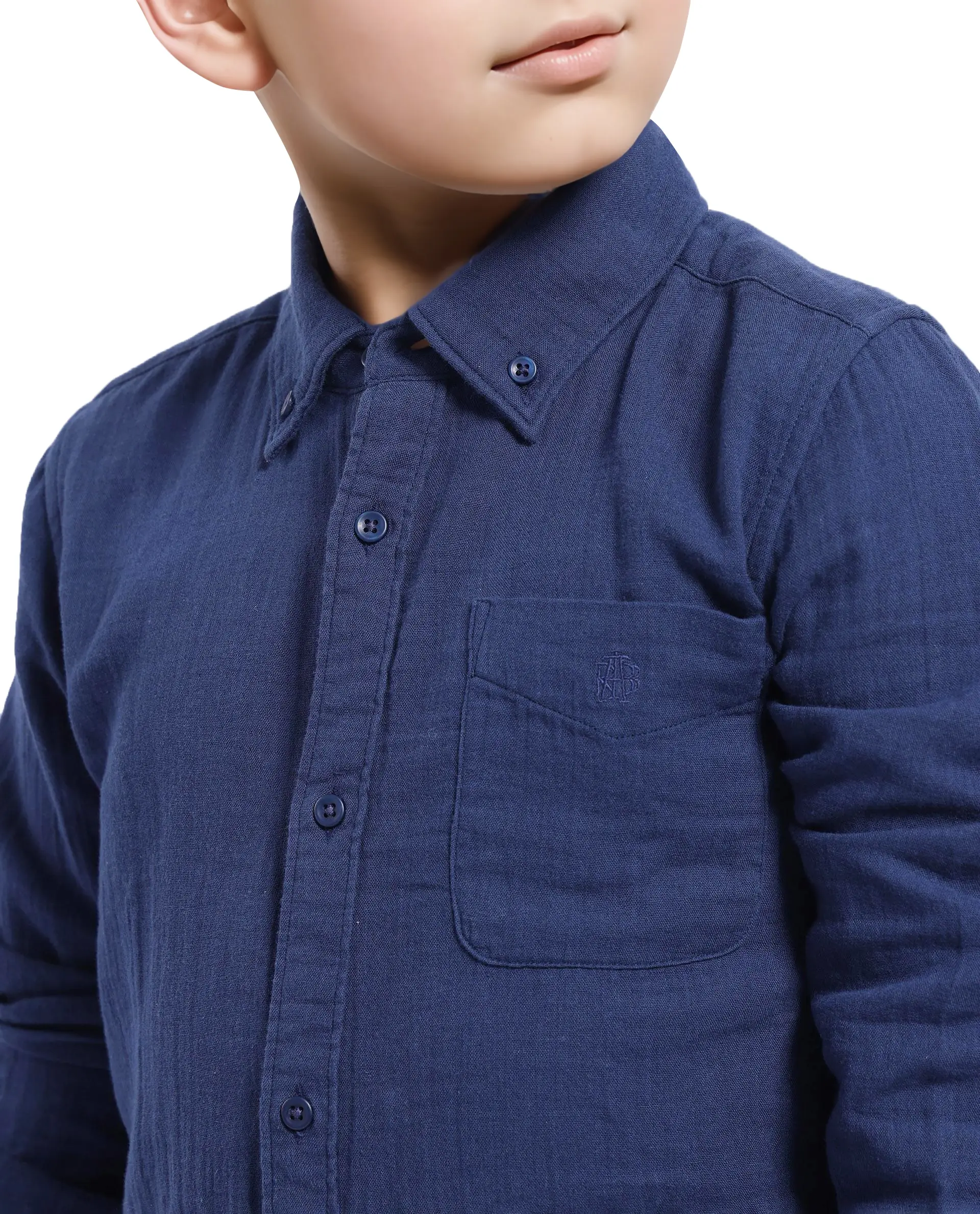 Rare Ones Kids Presto Navy Cotton Full Sleeve Regular Fit Button Down Solid Shirt - Image 6