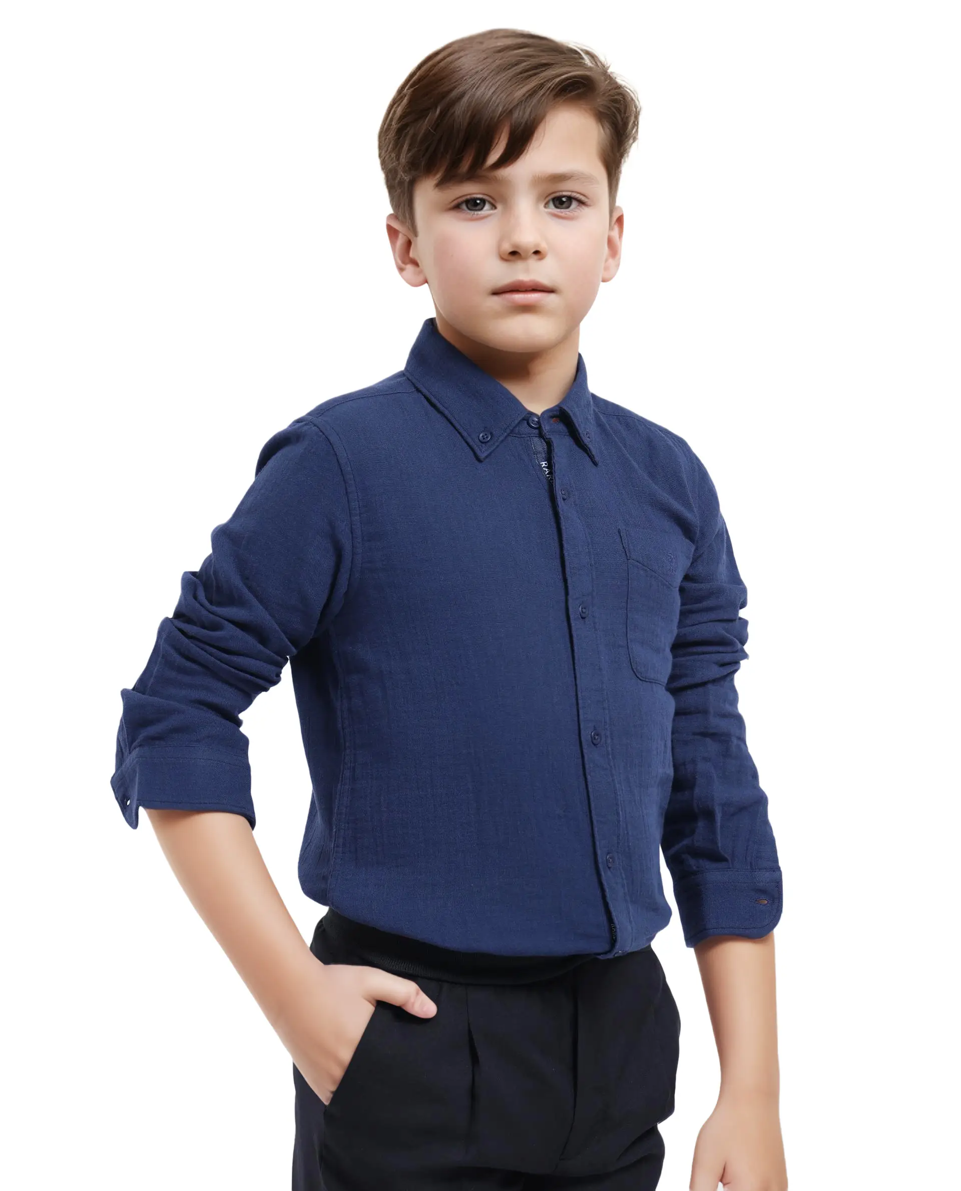 Rare Ones Kids Presto Navy Cotton Full Sleeve Regular Fit Button Down Solid Shirt - Image 9