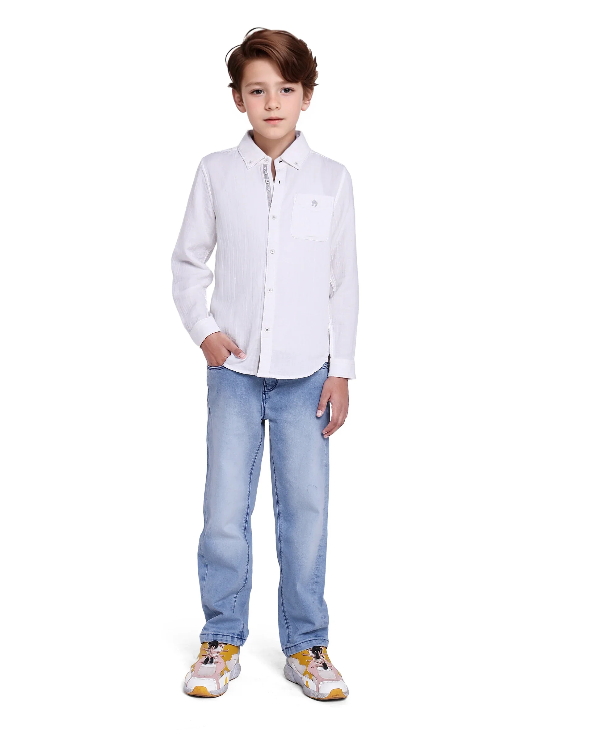 Rare Ones Kids Presto White Cotton Full Sleeve Regular Fit Button Down Solid Shirt - Image 2