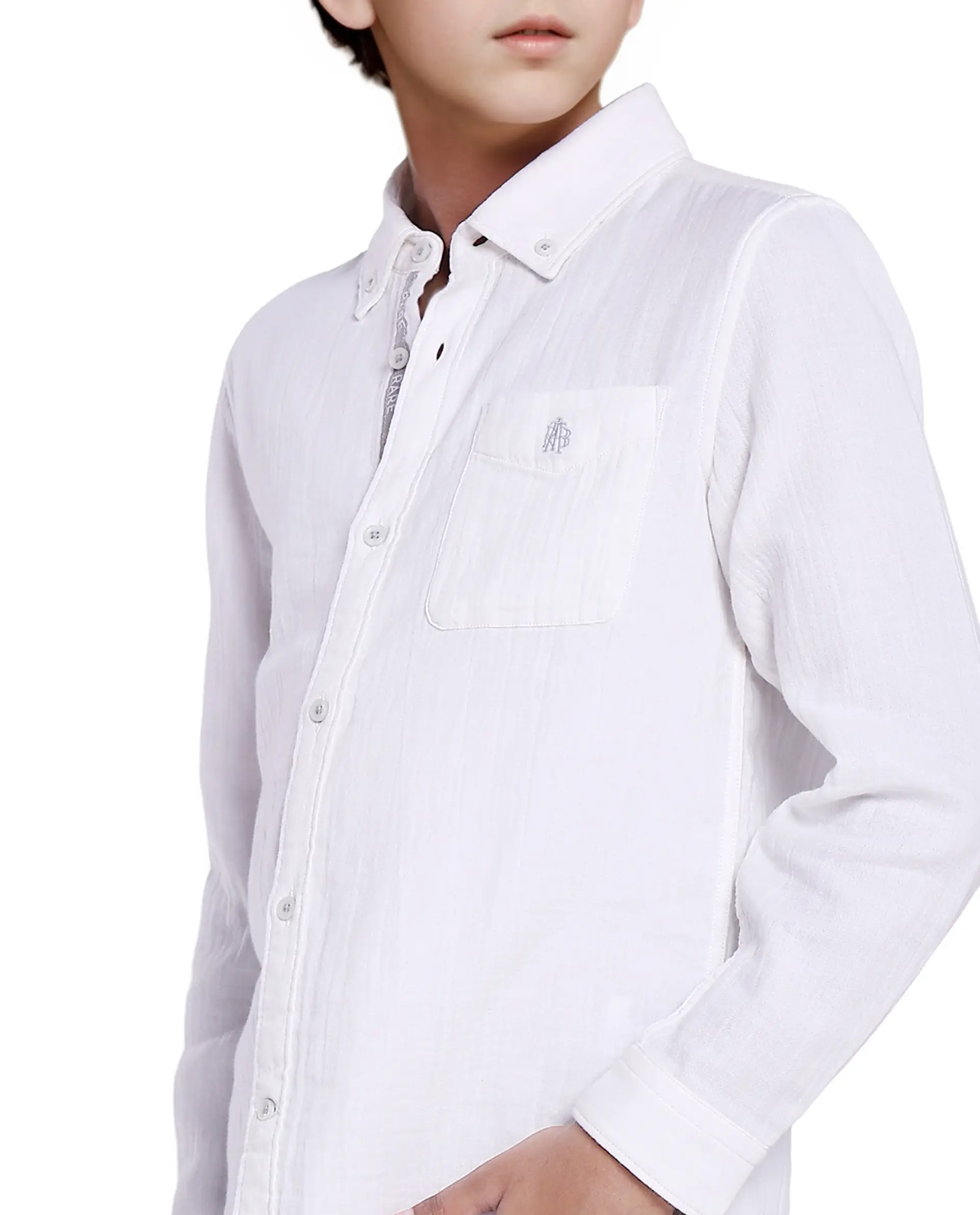 Rare Ones Kids Presto White Cotton Full Sleeve Regular Fit Button Down Solid Shirt - Image 5