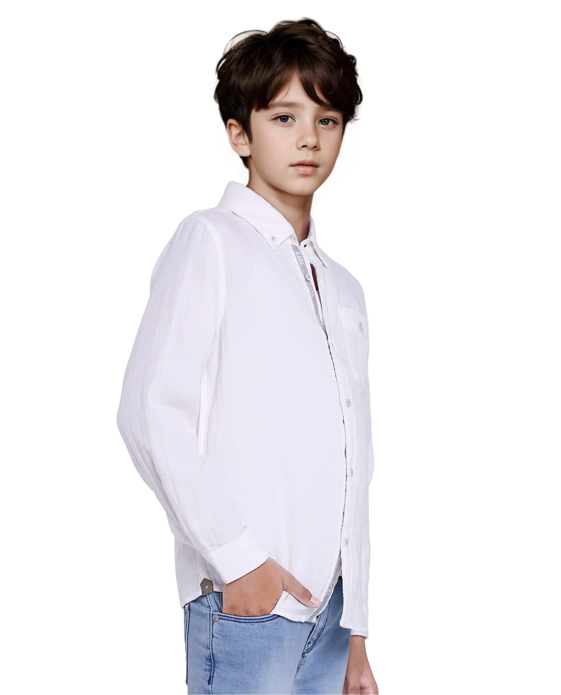 Rare Ones Kids Presto White Cotton Full Sleeve Regular Fit Button Down Solid Shirt - Image 6