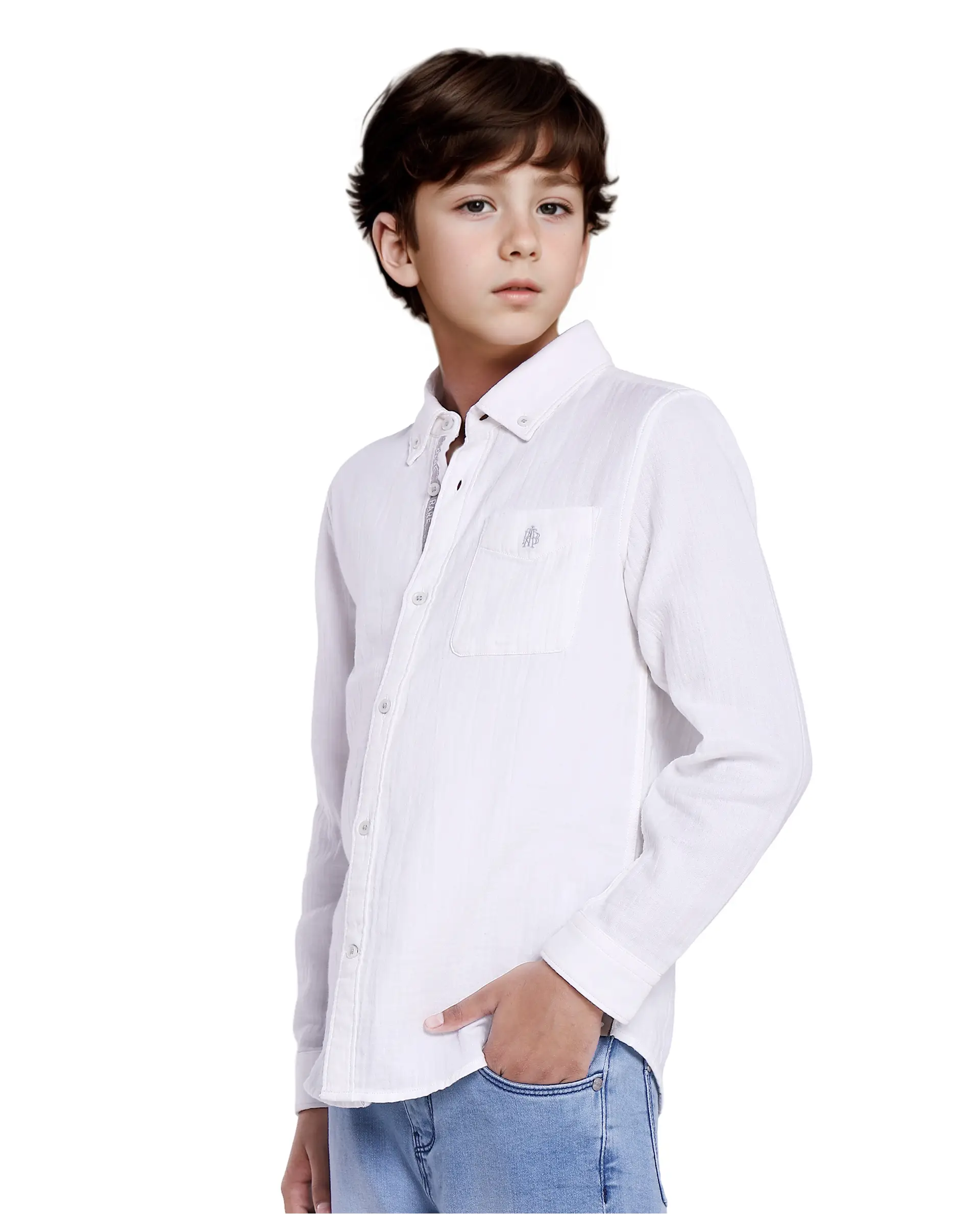 Rare Ones Kids Presto White Cotton Full Sleeve Regular Fit Button Down Solid Shirt - Image 7