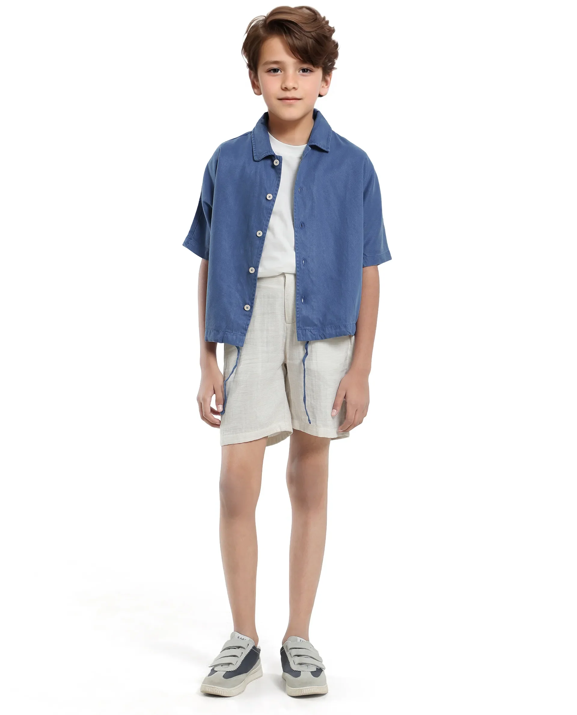 Rare Ones Kids Qirk Blue Cotton Blend Short Sleeve Solid Regular Shirt - Image 2
