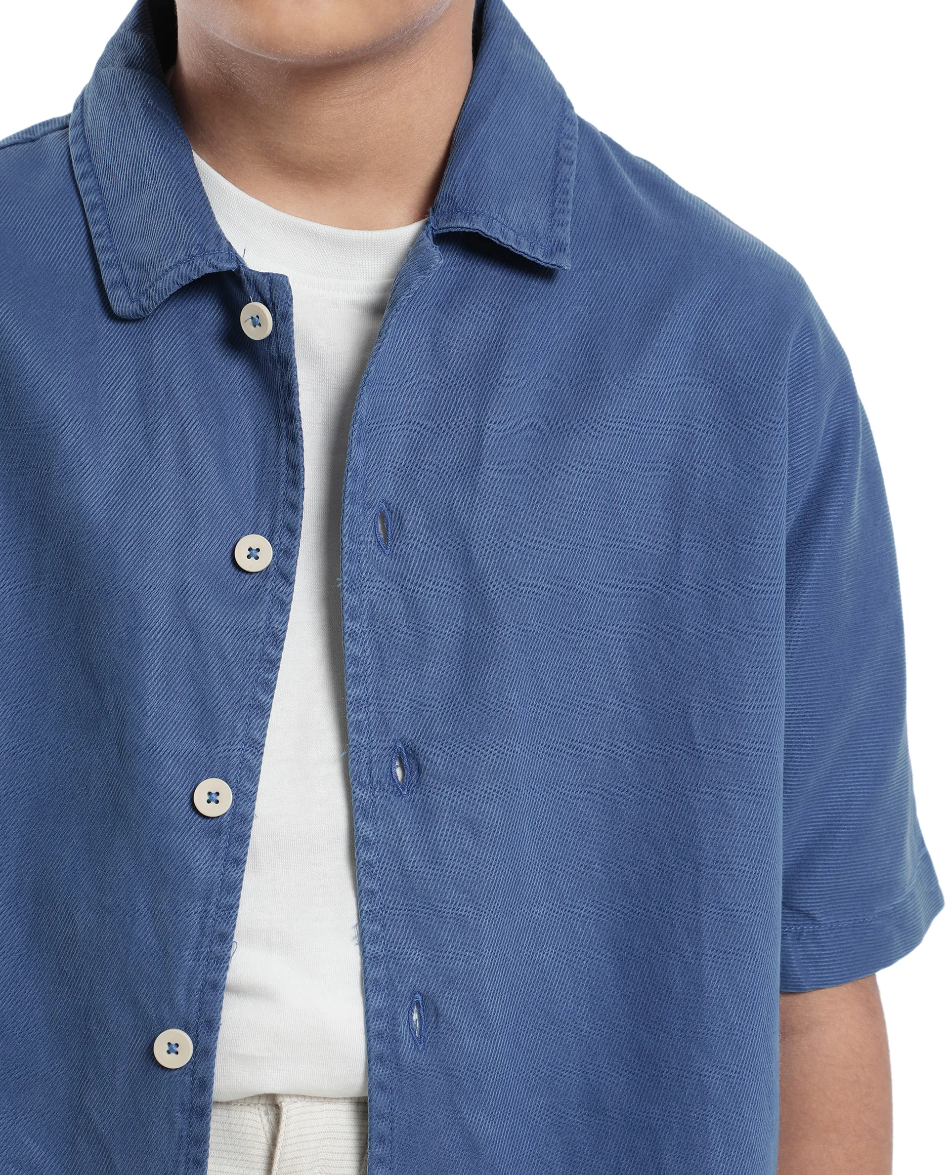 Rare Ones Kids Qirk Blue Cotton Blend Short Sleeve Solid Regular Shirt - Image 4