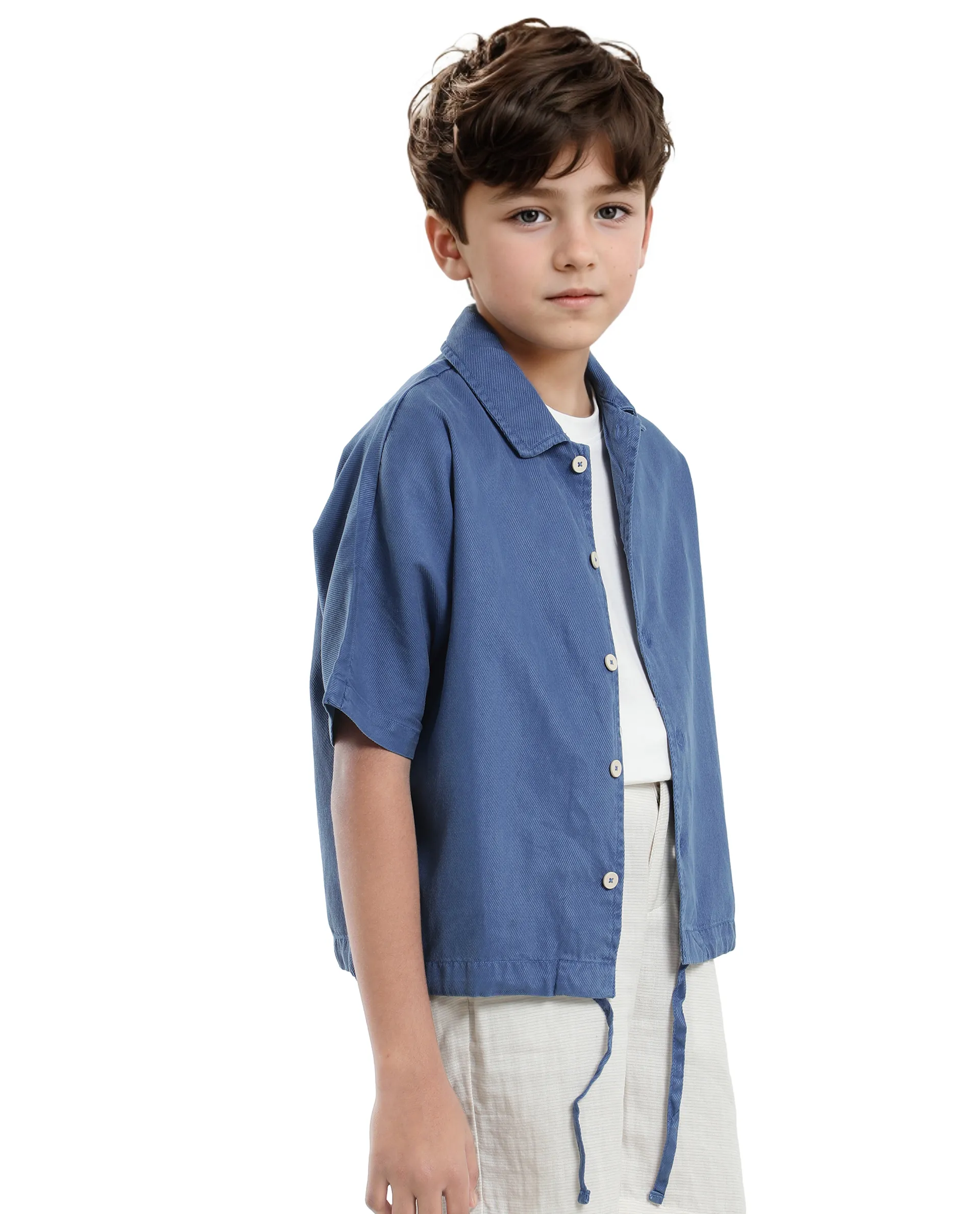 Rare Ones Kids Qirk Blue Cotton Blend Short Sleeve Solid Regular Shirt - Image 7