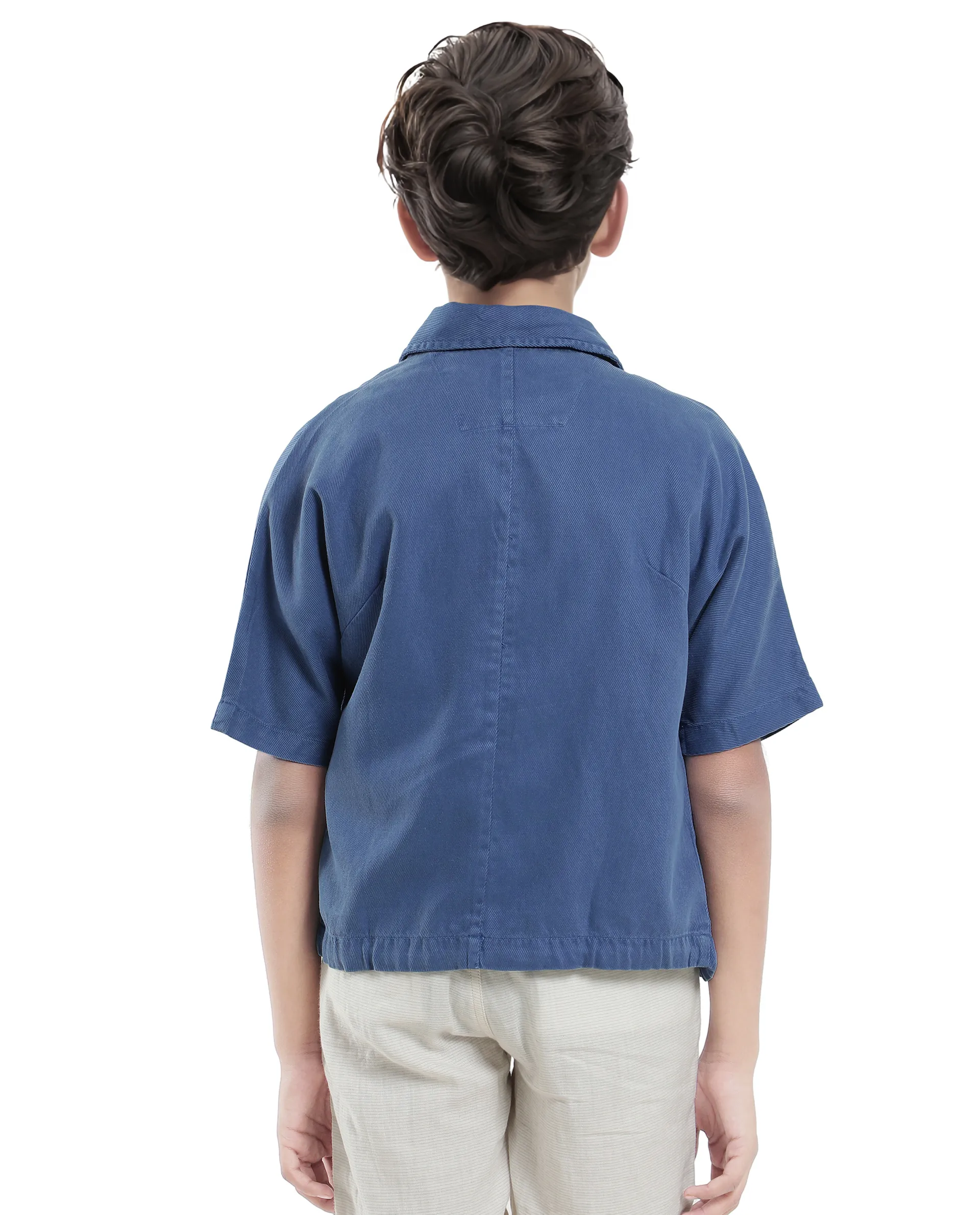 Rare Ones Kids Qirk Blue Cotton Blend Short Sleeve Solid Regular Shirt - Image 8